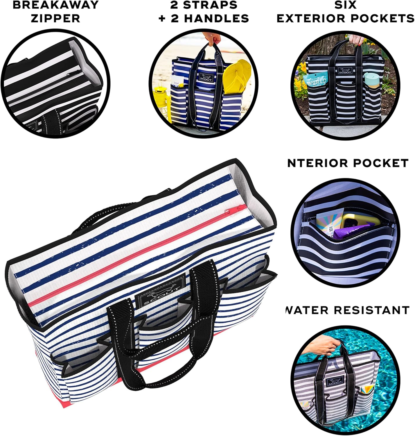 SCOUT Rocket Pocket Tote - Multi-Pocket Travel, Nurse, Teacher, Mom Tote, 7 Pockets Total, Two Sets of Straps, Folds Flat
