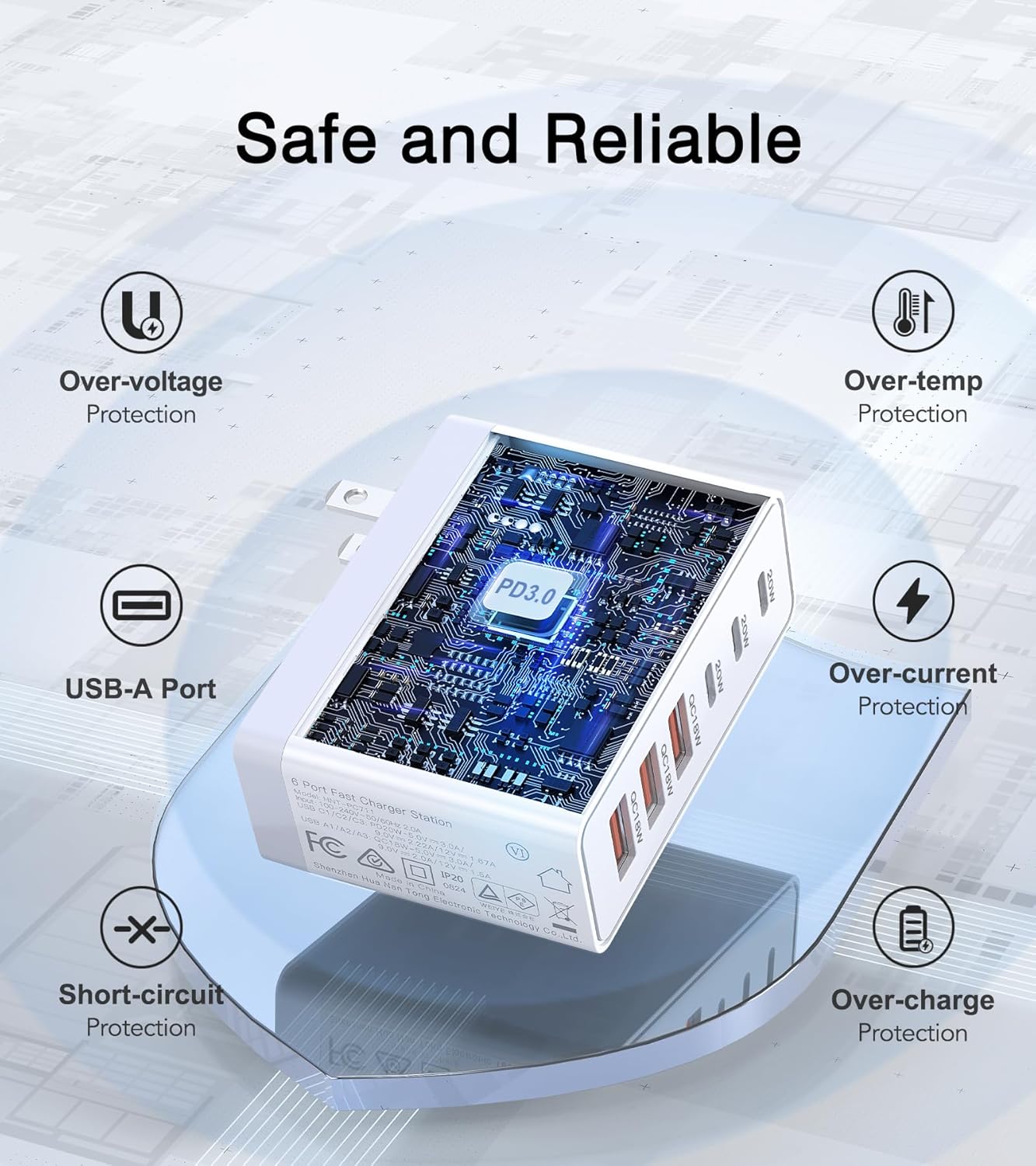 100W USB C Wall Charger,6-Port PD Fast USB C Charging Block,3 Type C+3Type A Multiport Plug,6 in 1 Charger Compatible with for iPhone 16/15/14/13/12/ProMax,iPad,AirPods4,Galaxy S25/S24,Watch,AirPorts