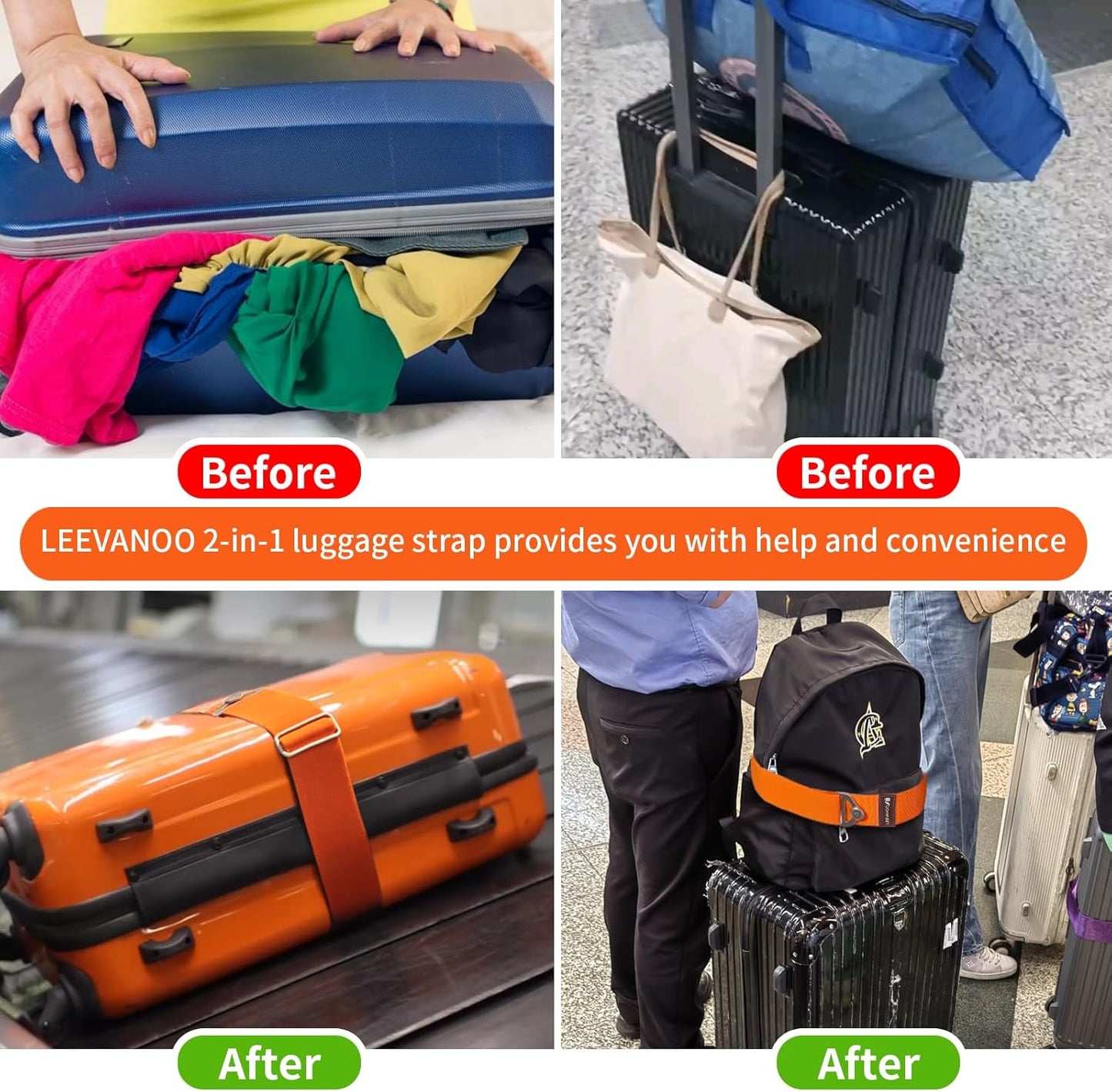 Luggage Straps for Suitcases Add a Bag Luggage Strap,2-in-1 Travel Belt for Luggage Straps Travel Belt Over Handle for Carry On Bag Adjustable Suitcase Belts Airport Travel Accessories Orange