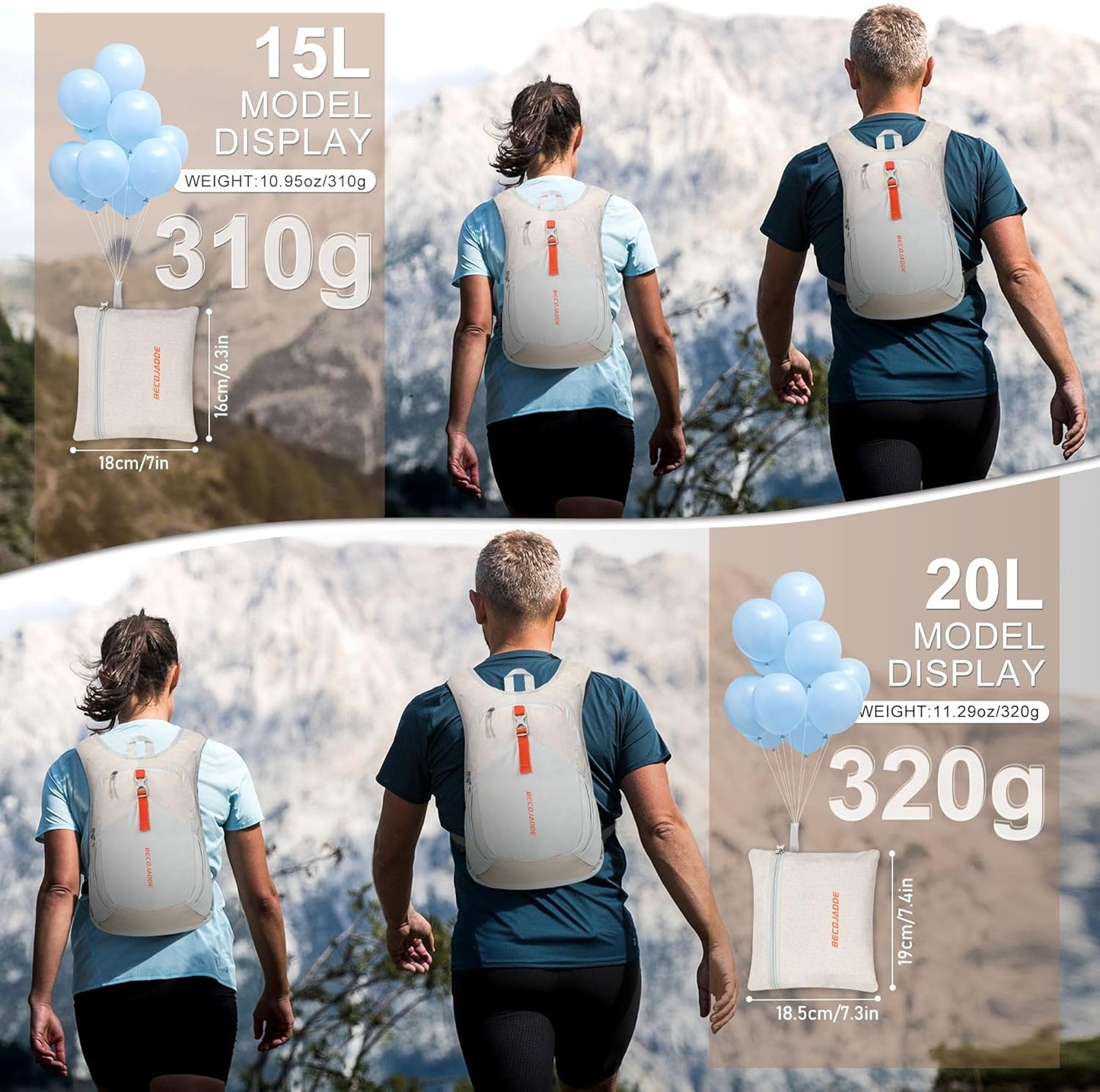 15L Small Hiking Backpack for Men Women Foldable Packable Back Pack Ultralight Hiking Daypack for Travel Camping Outdoor, Beige