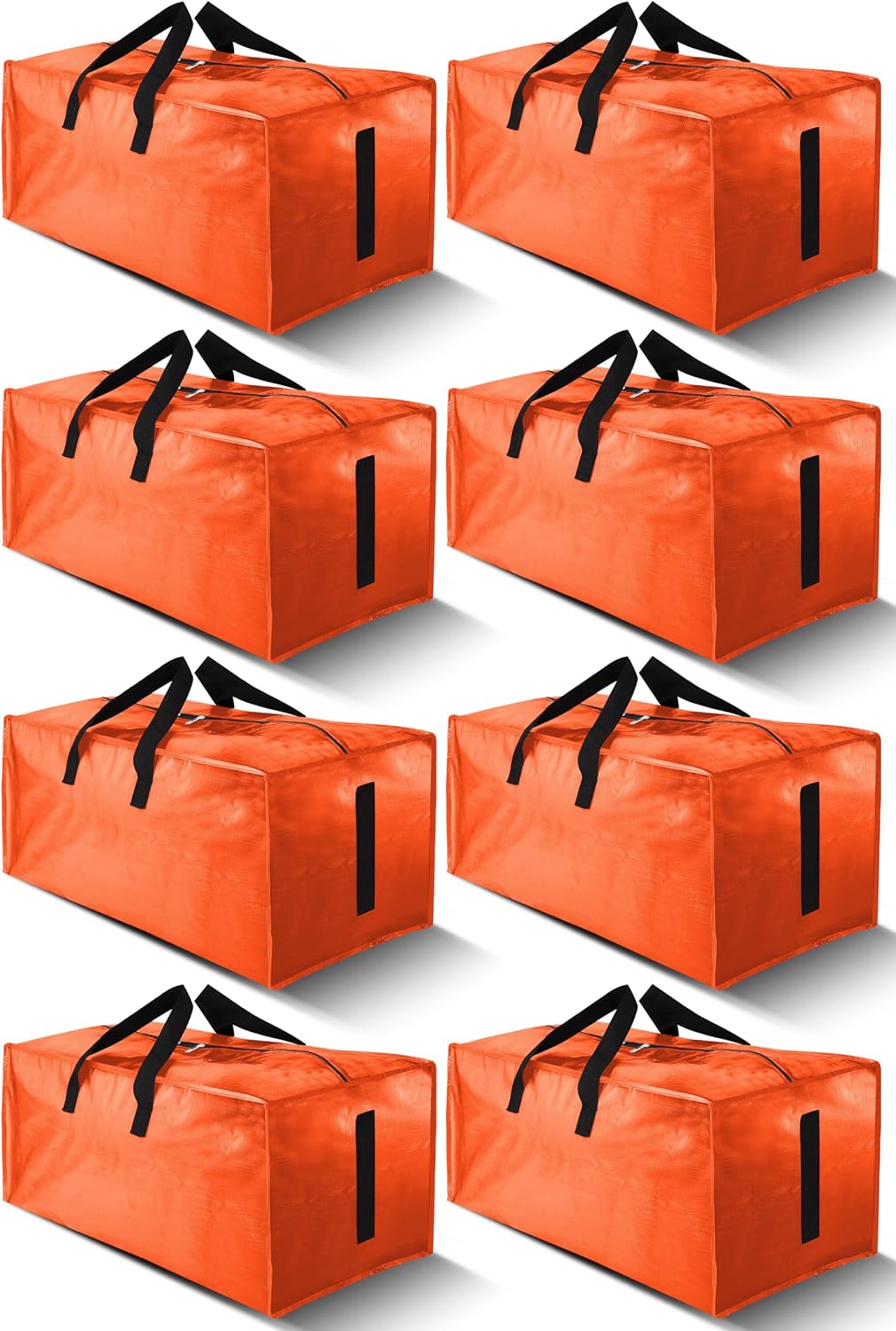 8 Pack Large Strong Moving Bags with Zippers & Carrying Handles - Water-Resistant - Heavy Duty Storage Tote for Space Saving, Fold Flat, Alternative to Moving Box (Orange)