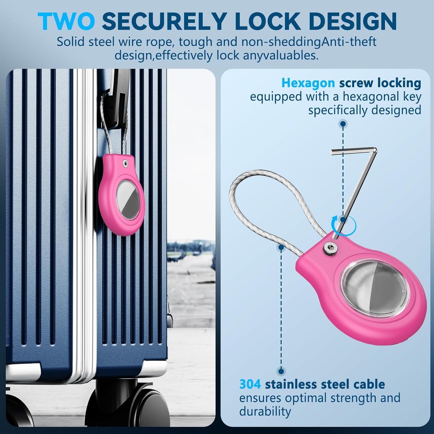 Waterproof Airtag Holder,Airtag Case with Secure Lock,Airtags Keychain for Apple Airtag,Anti-Lost Protective Cover Air tag Accessories for GPS Item Finder Tracker Luggage,Bag,Key,Pet,Cat,Dog-Rose Pink