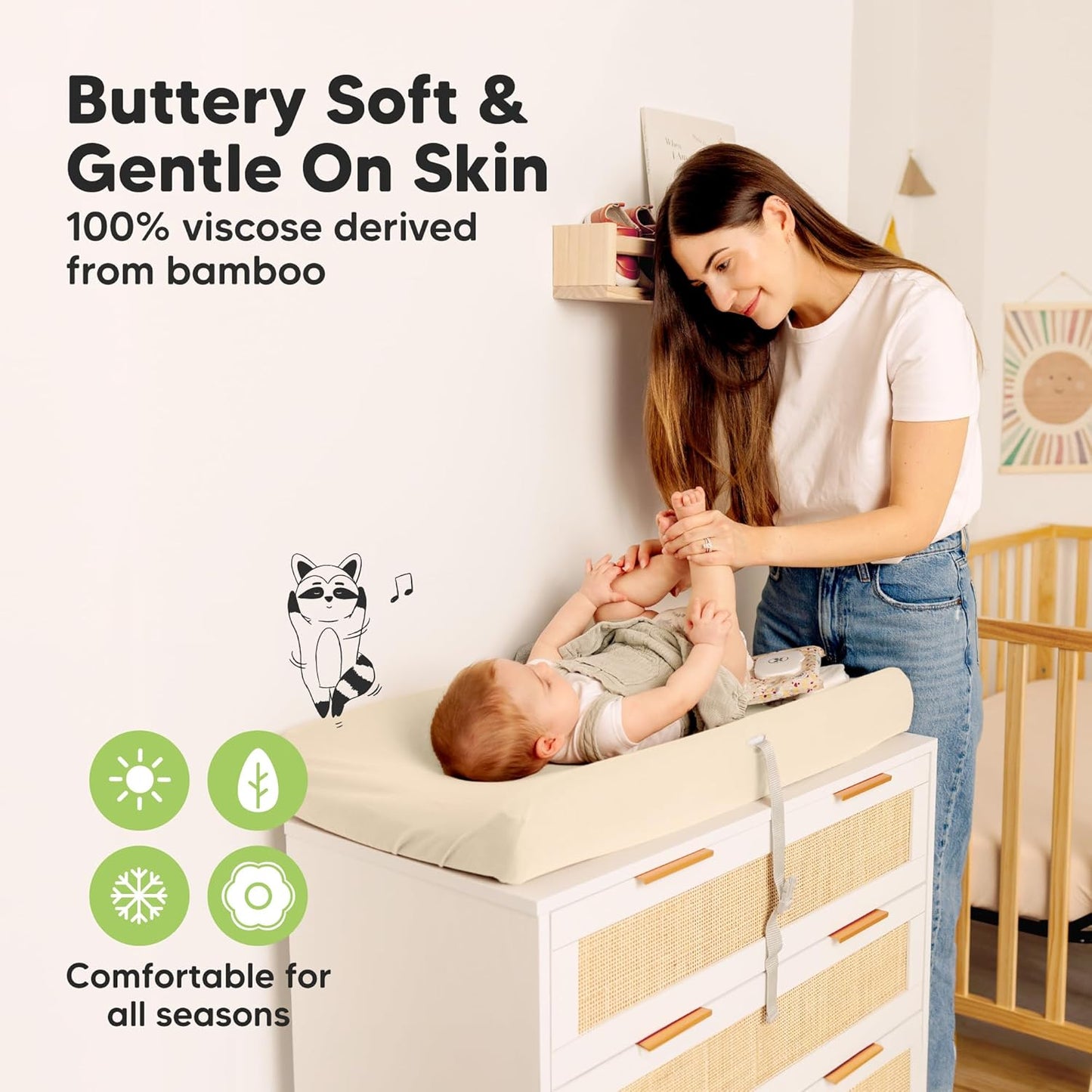 2-Pack Baby Changing Pad Covers for Girl, Boy, Neutral - Soft Viscose Derived from Bamboo Changing Table Pad Cover Sheets, Baby Nursery Diaper Changing Pad Cover, Contour Changing Pad Liner (Pecan)