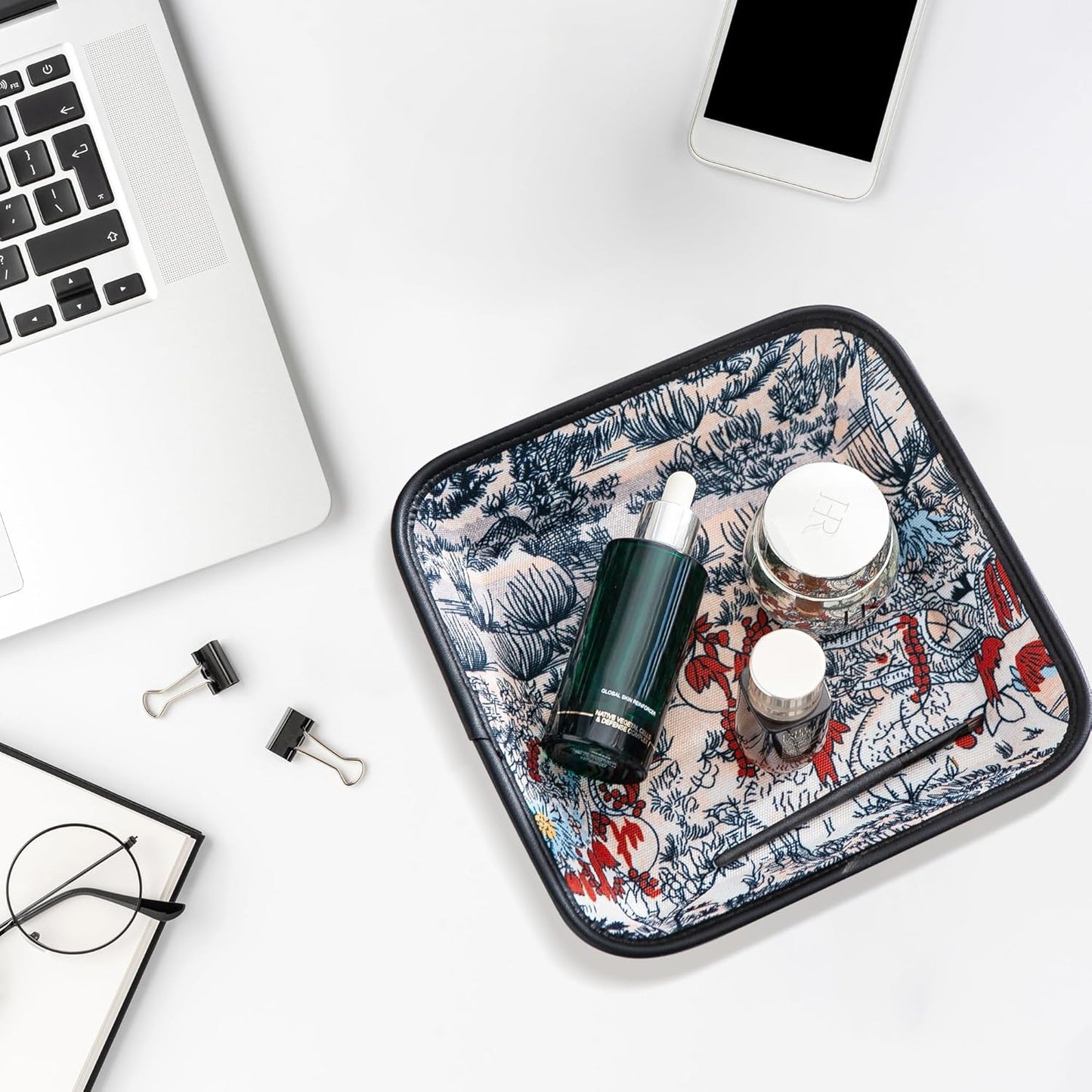 2025 Improved Design Premium Square Fabric Valet Tray Organizer Set of 2, Hard Canvas Catchall Tray for Watches, Keys, Wallets, Jewelry & Candys on Desk, Bedside, Nightstand (Square Hard)