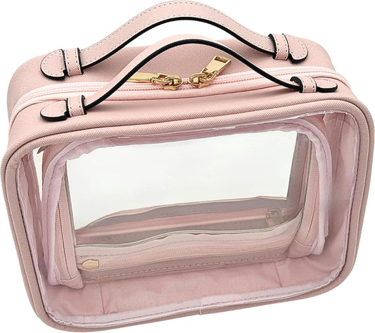 JAZD Clear Makeup Bag Toiletry Bag for Women Cosmetic Case Large Capacity Travel Make Up Bag Organizer Transparent Storage Compartment TSA Approved