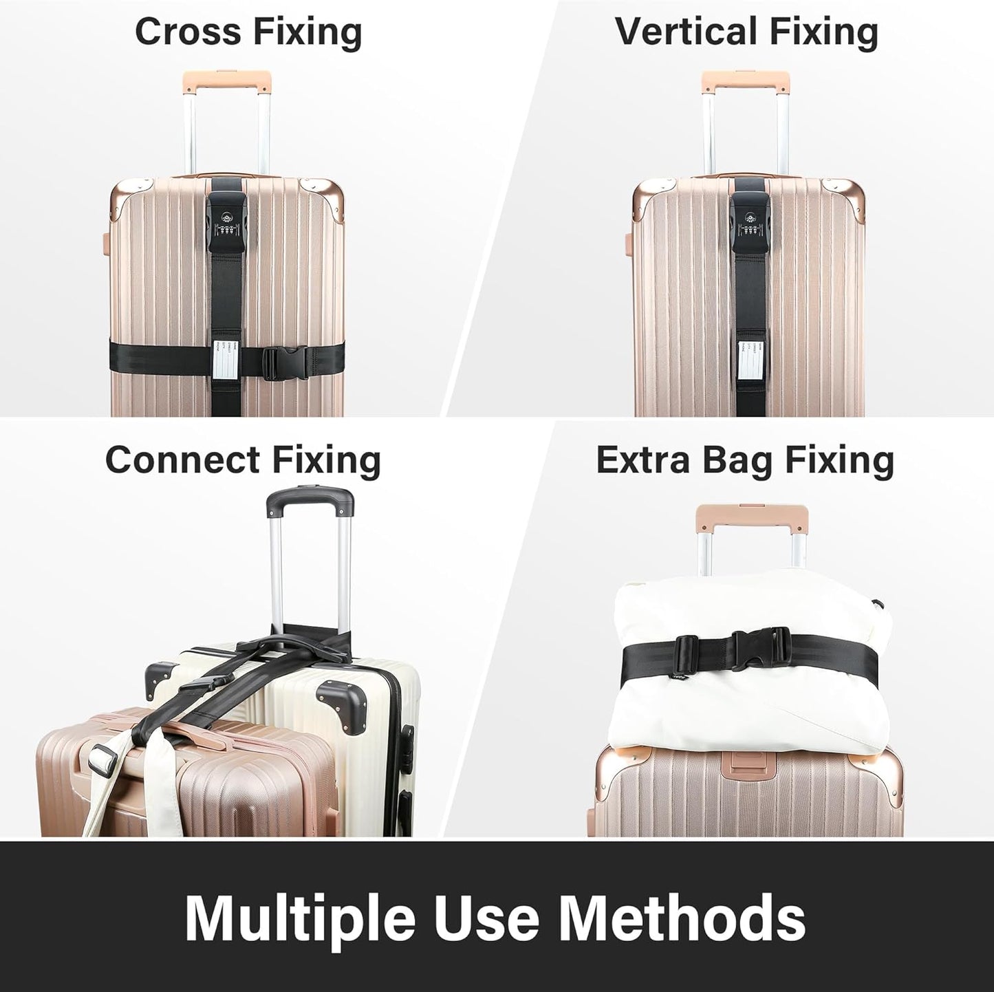 Luggage Straps, TSA Approved Luggage Strap Belt with Combination Lock for Suitcases, 2 Pack Heavy Duty Adjustable Black Cross Suitcase Straps with Name Tags for Travel, Carry On Bags, Protect