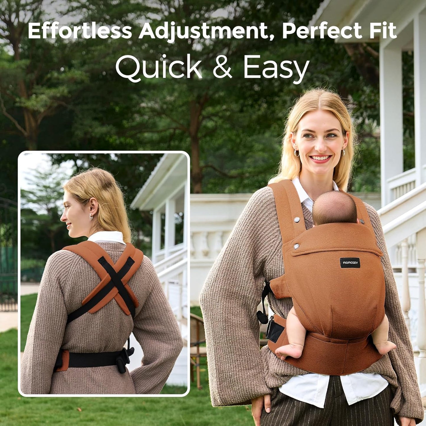 Momcozy Baby Carrier with Natural Cotton Linen, Built to Last, Ergonomic Design, 7-44lbs for Infant and Toddler, Lightweight and Comfortable, Hands-Free for Moms&Dads, Sepia