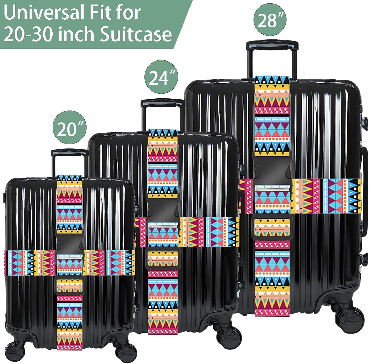 Bohemia Luggage Straps for Suitcases, Adjustable Luggage Travel Belt to Keep Luggage Security While Travel, Strong Polyester Fabric, Easy-to-Recognize Stylish Design Travel Accessories, 2 Pack