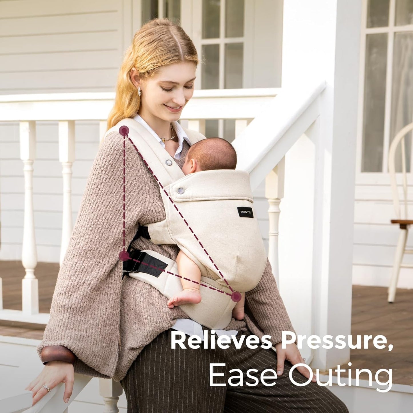 Momcozy Baby Carrier with Natural Cotton Linen, Built to Last, Ergonomic Design, 7-44lbs for Infant and Toddler, Lightweight and Comfortable, Hands-Free for Moms&Dads, Light Amber