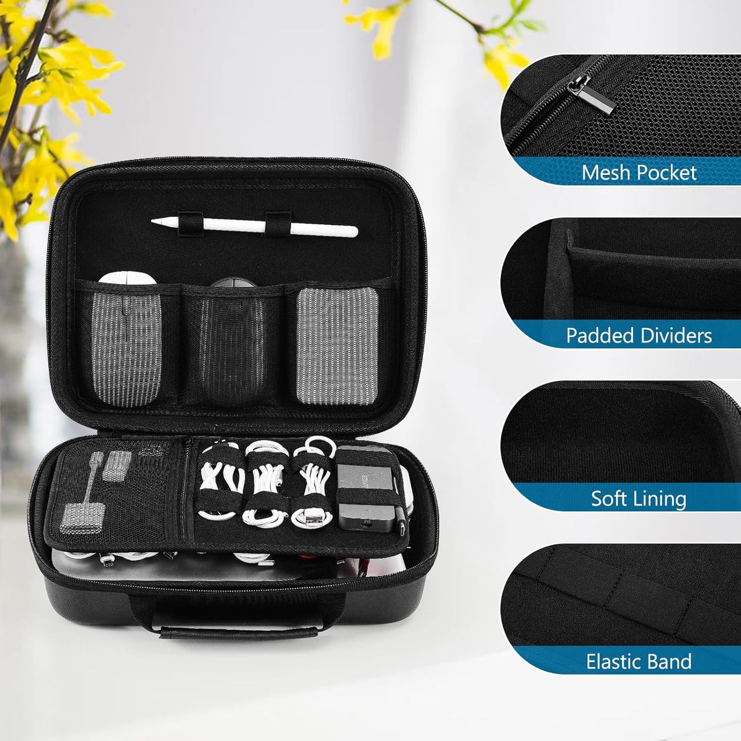 ProCase Hard Travel Electronic Organizer Case for MacBook Power Adapter Chargers Cables Power Bank Apple Magic Mouse Apple Pencil USB Flash Disk SD Card Small Portable Accessories Bag