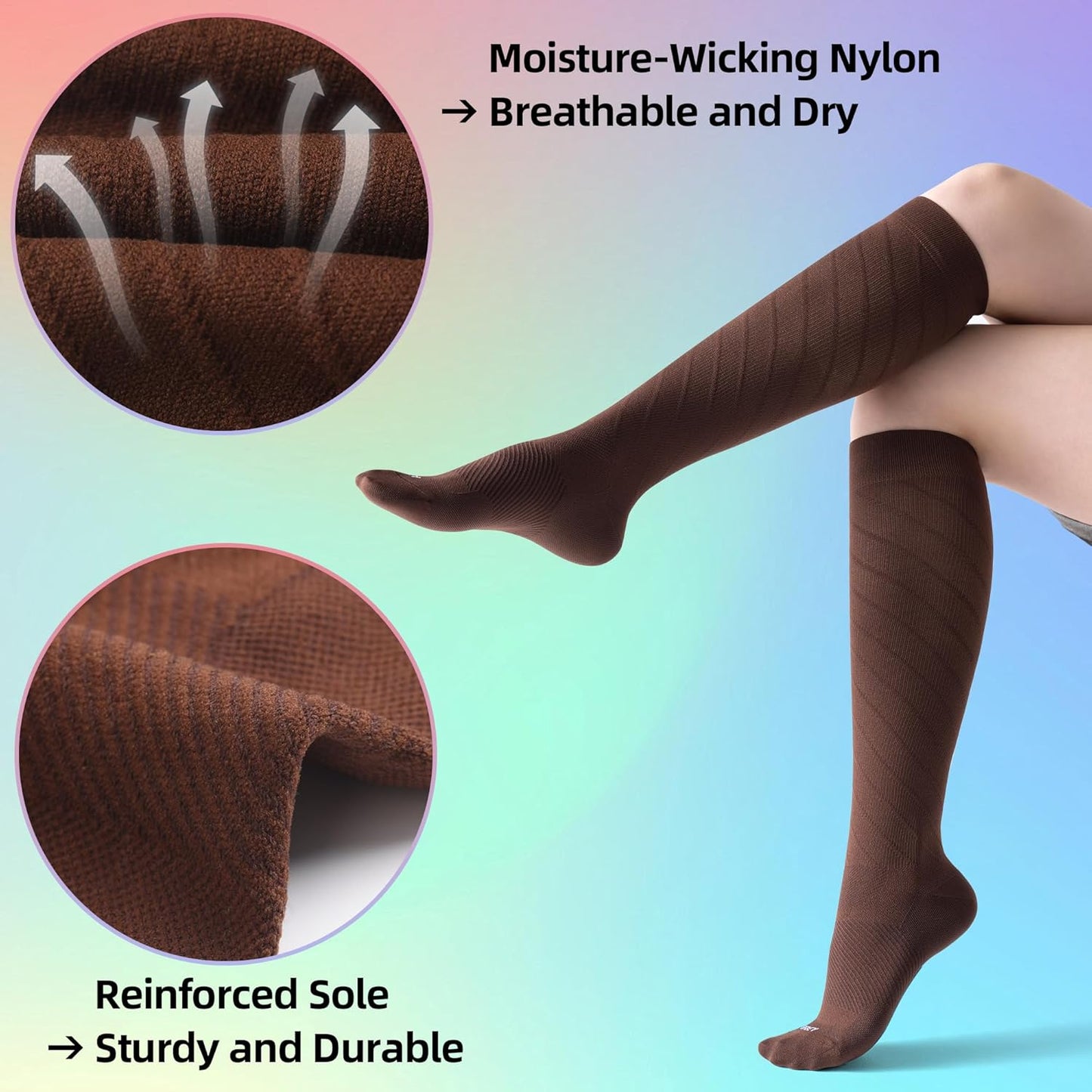 4 Pairs Light Compression Socks for Women Men 15-20 mmHg - Knee High Support for Daily Wear, Travel, Pregnancy, Nurses