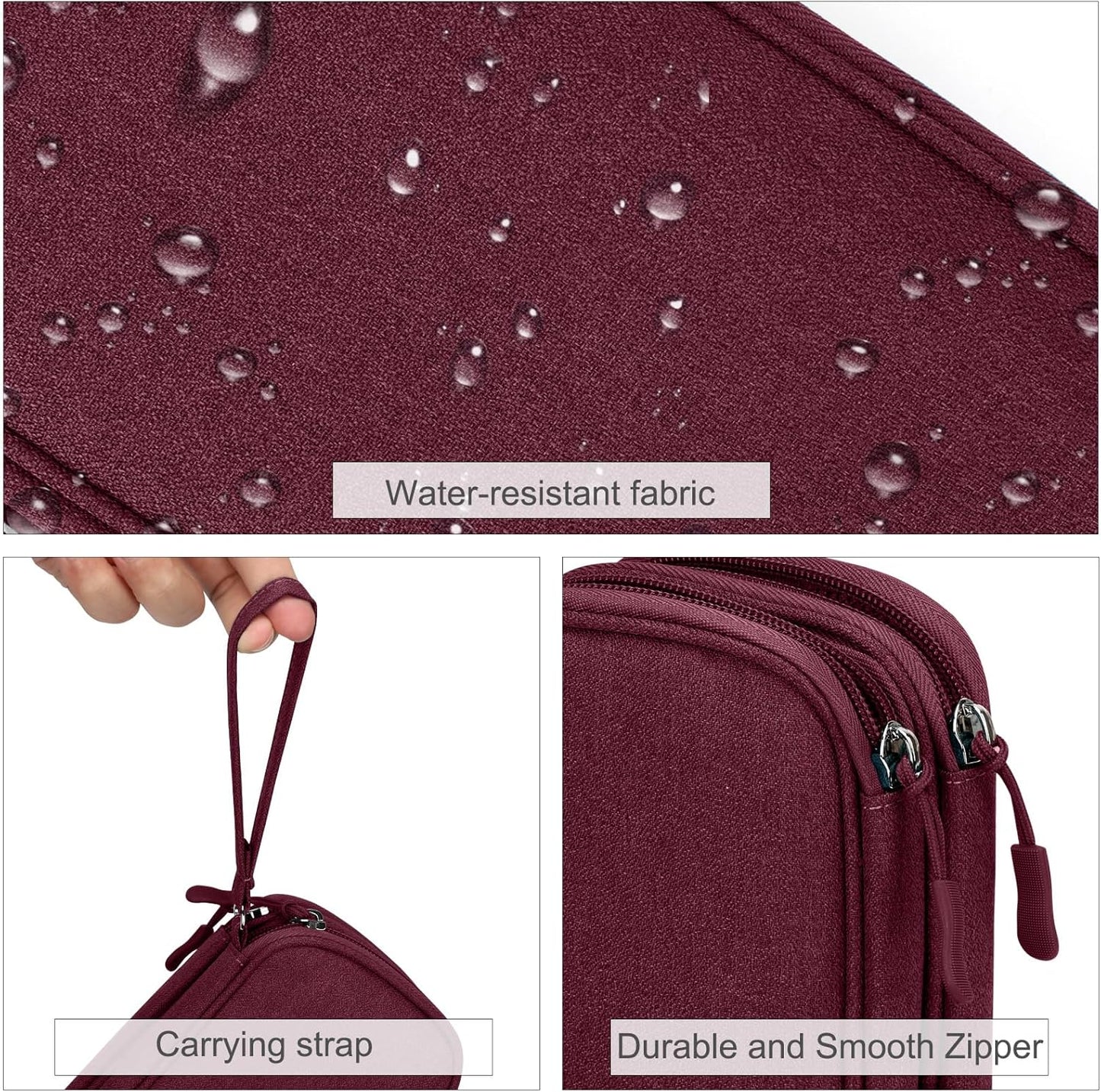 FYY Electronic Organizer, Travel Cable Organizer Bag Pouch Electronic Accessories Carry Case Portable Waterproof Double Layers All-in-One Storage Bag for Cable, Cord, Charger, Phone, Earphone Wine Red