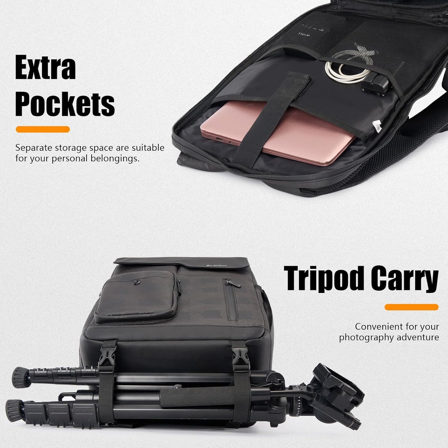 Cwatcun Waterproof Camera Backpack PU Leather Camera Bag with Tripod Holder, 14" Laptop Compartment for Canon Sony Nikon SLR DSLR Mirrorless Camera, Lens, Travel Photography Camera Bag Case