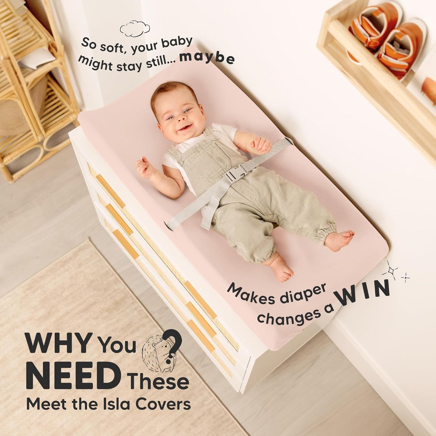 2-Pack Baby Changing Pad Covers for Girl, Boy, Neutral - Soft Viscose Derived from Bamboo Changing Table Pad Cover Sheets, Baby Nursery Diaper Changing Pad Cover, Contour Changing Pad Liner (Cameo)