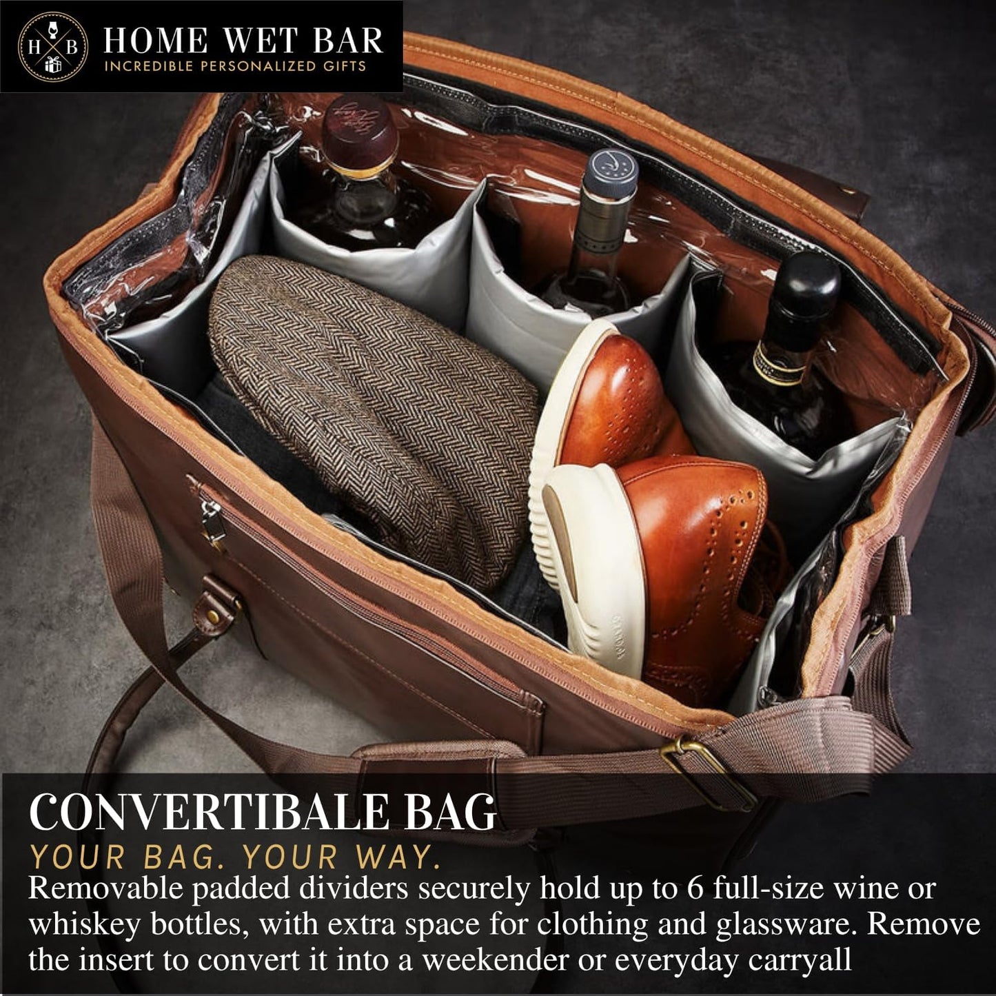 Graham Whiskey Bottle Carrier and Weekender Travel Bag | Customizable Waterproof and Insulated Interior | Vegan Leather | Perfect for Tastings, Parties & Getaways