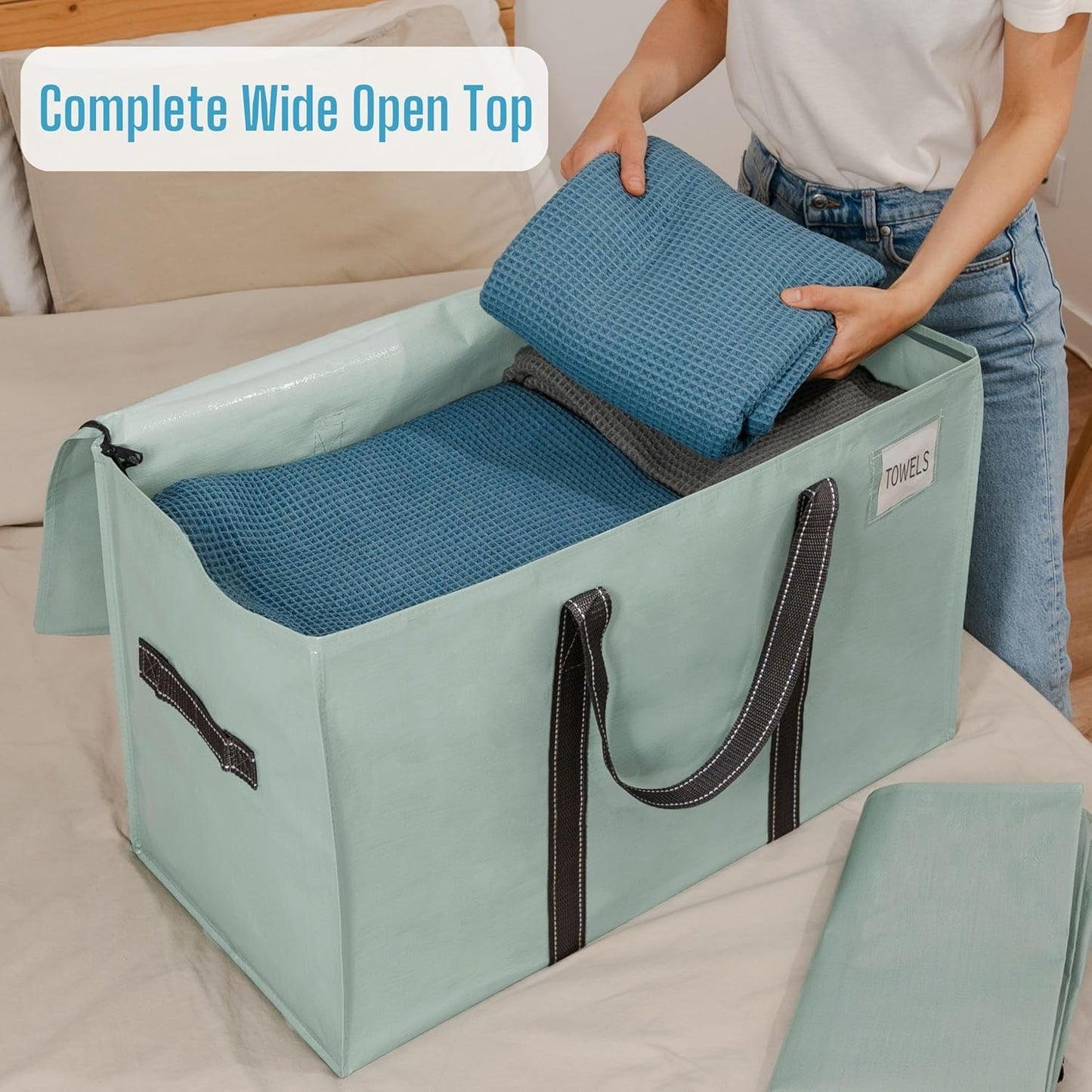 VENO 6 Pack Moving Bags, Heavy Duty, Moving Boxes Alternative, Packing Storage Supplies for Dorm Room Essentials with Zipper for Clothes, Extra Large Totes for Packaging (Shiny Light Green, 6 Pack)