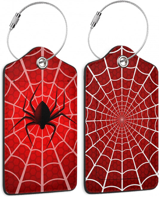 2 Pack Luggage Tags with Spider On Spider Web for Suitcases, Spider Web PU Leather Luggage Tag Accessories Privacy Cover ID Label with Stainless Steel Loop for Travel Bag for Women Girls Teens