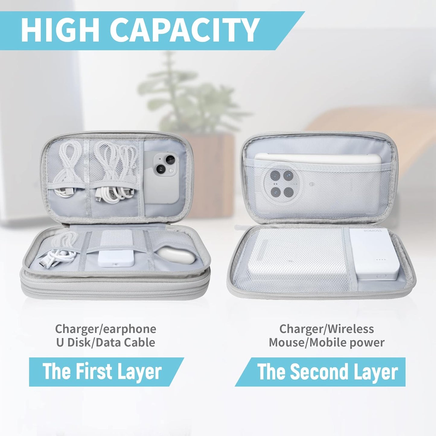 Electronics Travel Organizer,Portable Waterproof Electronic Travel Storage Bag for Small Charging Cord Storage,Charger,Small Electronics,SD Card etc,for Travel,Business - Grey