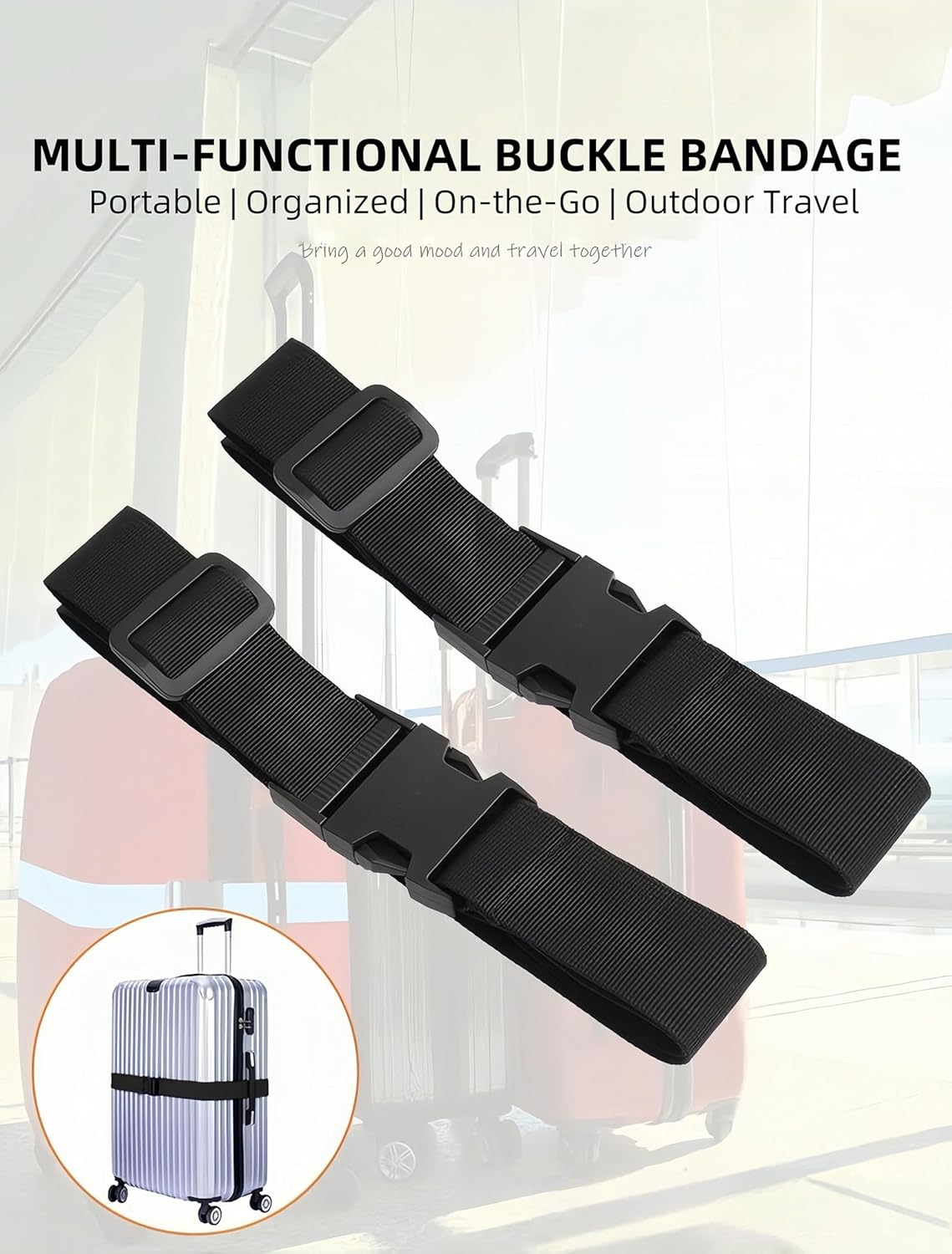 Adjustable Heavy-Duty Luggage Straps for Suitcases – Thickened Travel Belts for Carry-On, Checked Bags, and Backpacks – Keep Your Luggage Secure (Black)