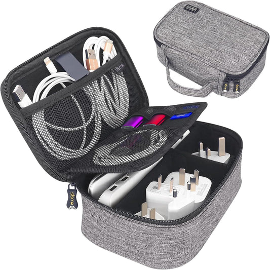 sisma Electronics Cords Organizer Tech Accessories Storage Case Travel Small Carrying Bag for Charging Cables Adapter USB Plugs Power Cord Leads - Grey 1680d