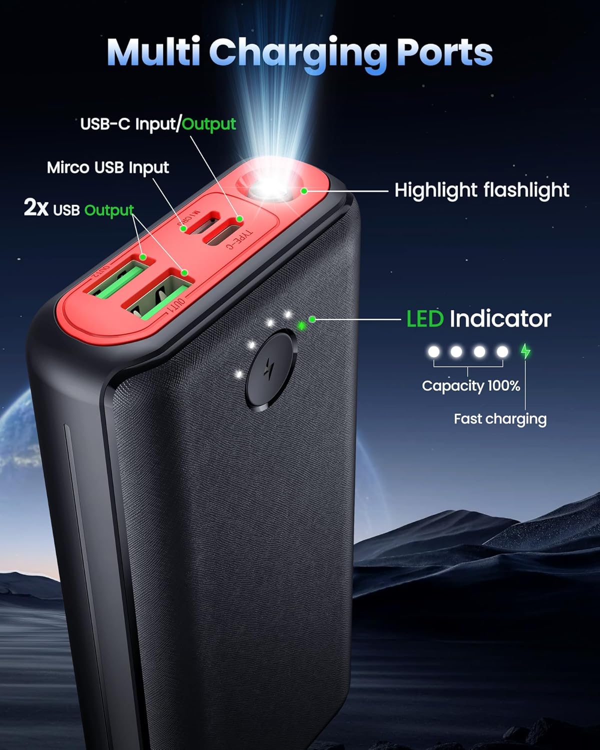 Portable Charger Power Bank 40000mah, USB C Fast Charging 22.5W External Battery Pack Phone Charger Quick Charge with 3 Outputs & 2 Inputs for iPhone Android Samsung Travel Essentials Camping