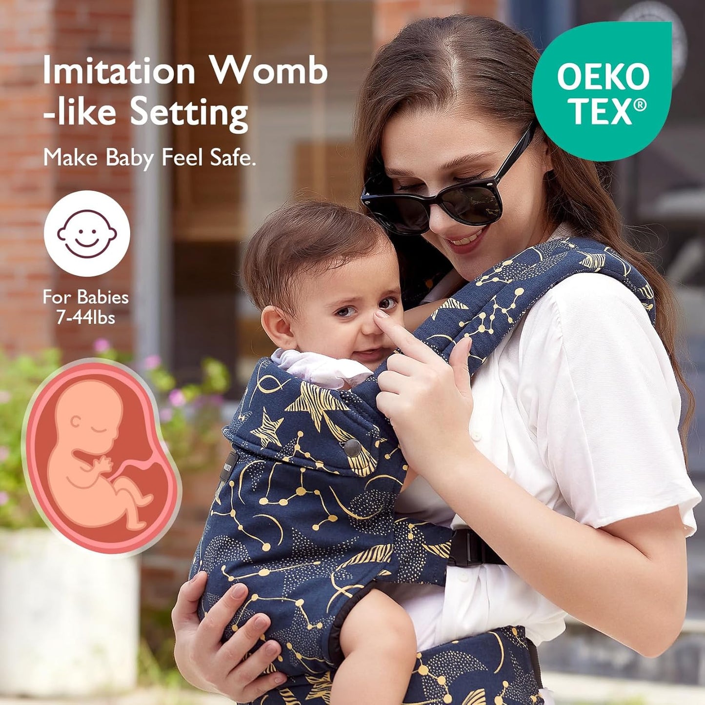 Momcozy Baby Carrier - Ergonomic, Cozy and Lightweight Carrier for 7-44lbs, Effortless to Put On, Ideal for Hands-Free Parenting, Enhanced Lumbar Support, Starry Night