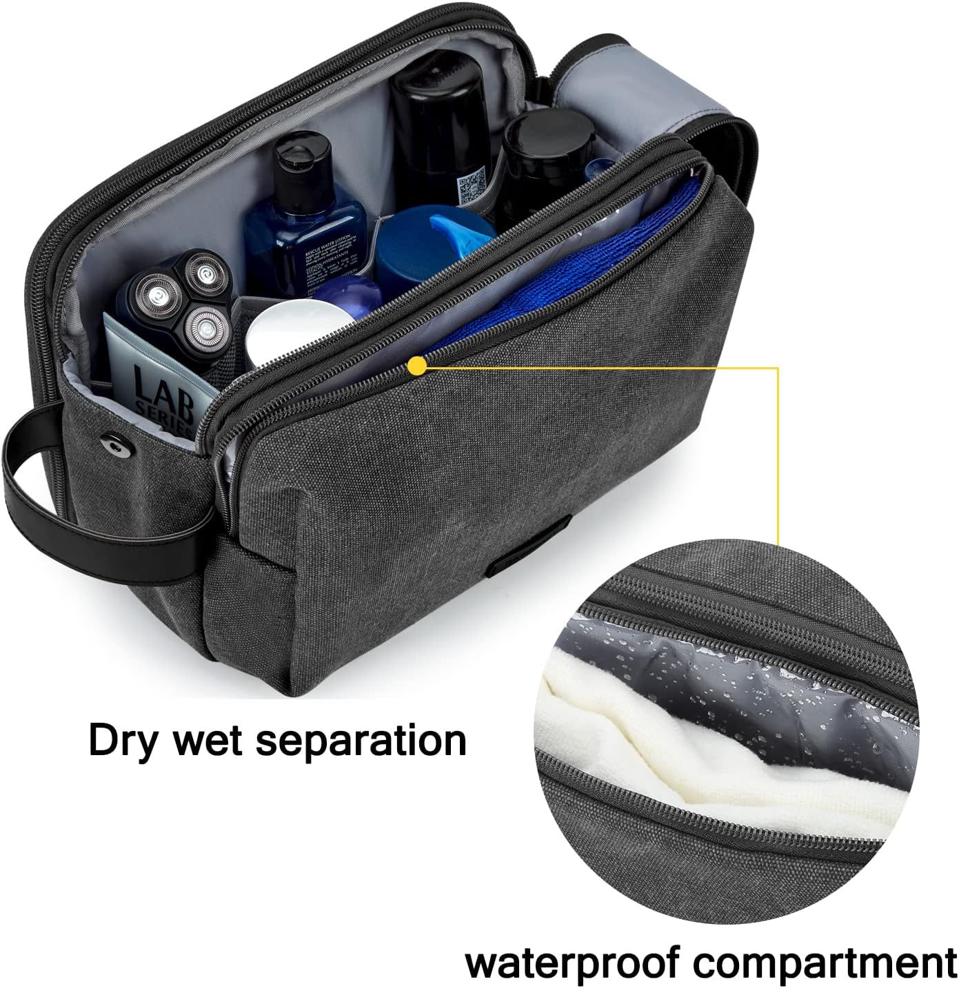 BAGSMART Toiletry Bag for Men, Canvas Travel Toiletry Organizer Dopp Kit Water-resistant Shaving Bag for Toiletries Accessories,Black-Large