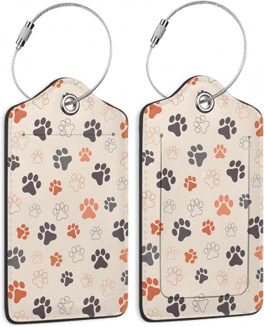 2 Pack Luggage Tags for Suitcase,Dog Cat Paws Leather Luggage Tag Bag Tags Identifiers Privacy Cover Id Label with Steel Loop for Women Men Girls Boys Travel