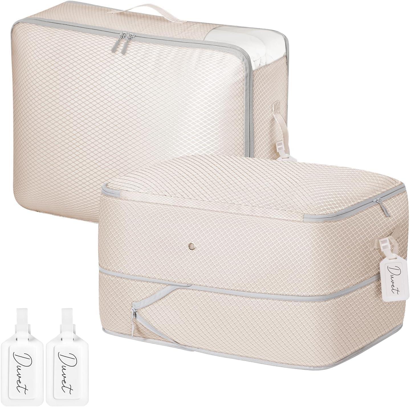 Comforter Storage Bag 66 L - 2 Pack Blanket Storage Organizer Compression Bags, Large Capacity Ultra Space Saving Self Organize for Bedding, Pillow, Duvet, Sheet Storage with Zipper Window