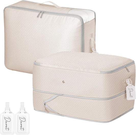 Comforter Storage Bag 66 L - 2 Pack Blanket Storage Organizer Compression Bags, Large Capacity Ultra Space Saving Self Organize for Bedding, Pillow, Duvet, Sheet Storage with Zipper Window