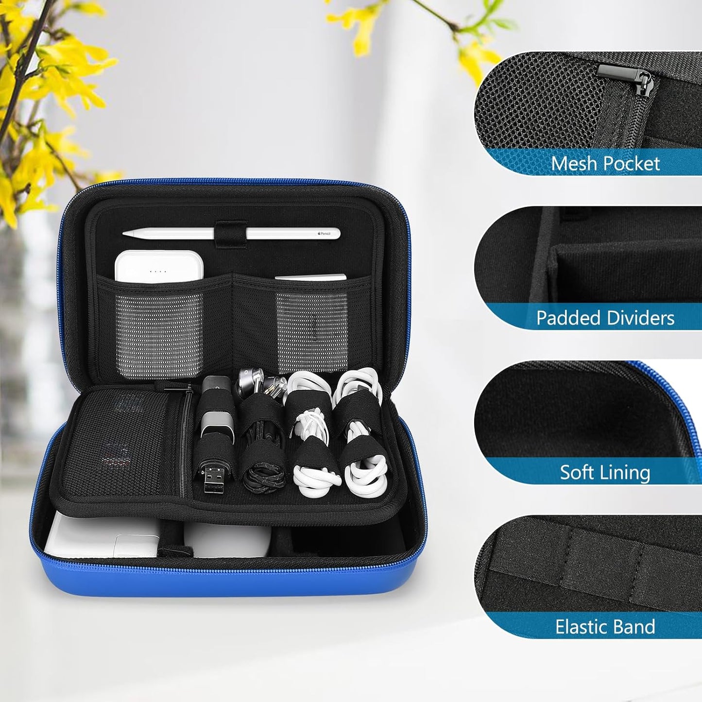 ProCase Hard Travel Electronic Organizer Case for MacBook Power Adapter Chargers Cables Power Bank Apple Magic Mouse Apple Pencil USB Flash Disk SD Card Small Portable Accessories Bag