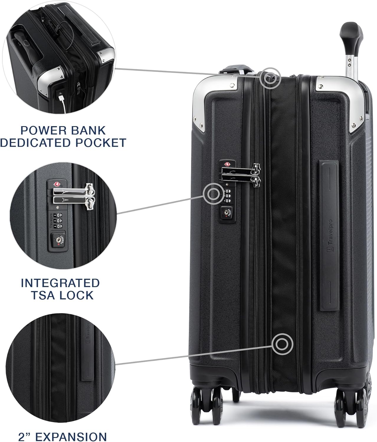 Travelpro Platinum Elite Hardside Expandable Carry on Luggage, 8 Wheel Spinner, TSA Lock, Hard Shell Polycarbonate Suitcase, Shadow Black, Compact Carry on 20-Inch