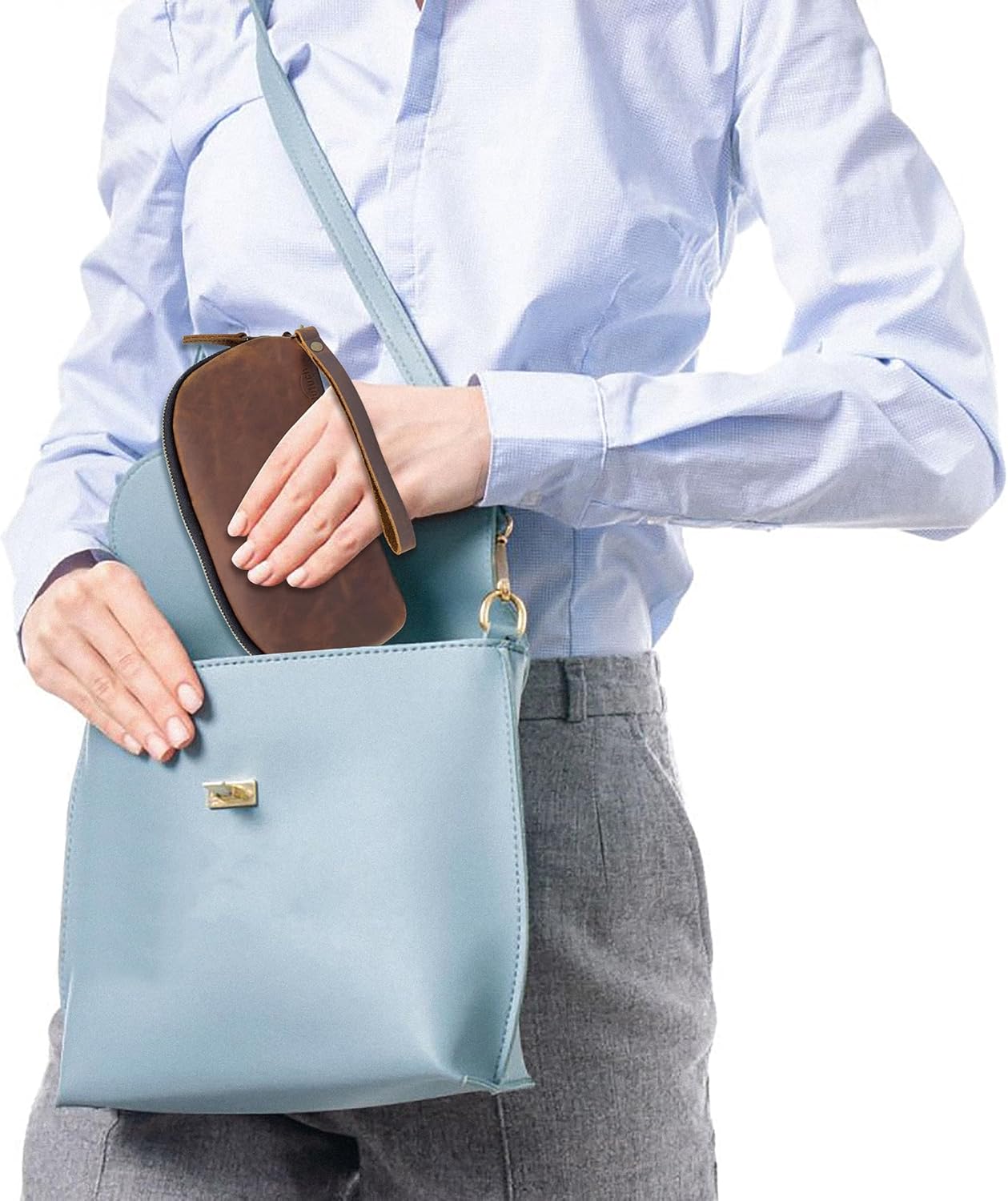 Leather Tech Pouch for Cables Chargers Phone | Tech Bag | Zipper Travel Accessory Pouch | Electronic Organizer Case Travel Bag (Large Vintage Dark Brown)