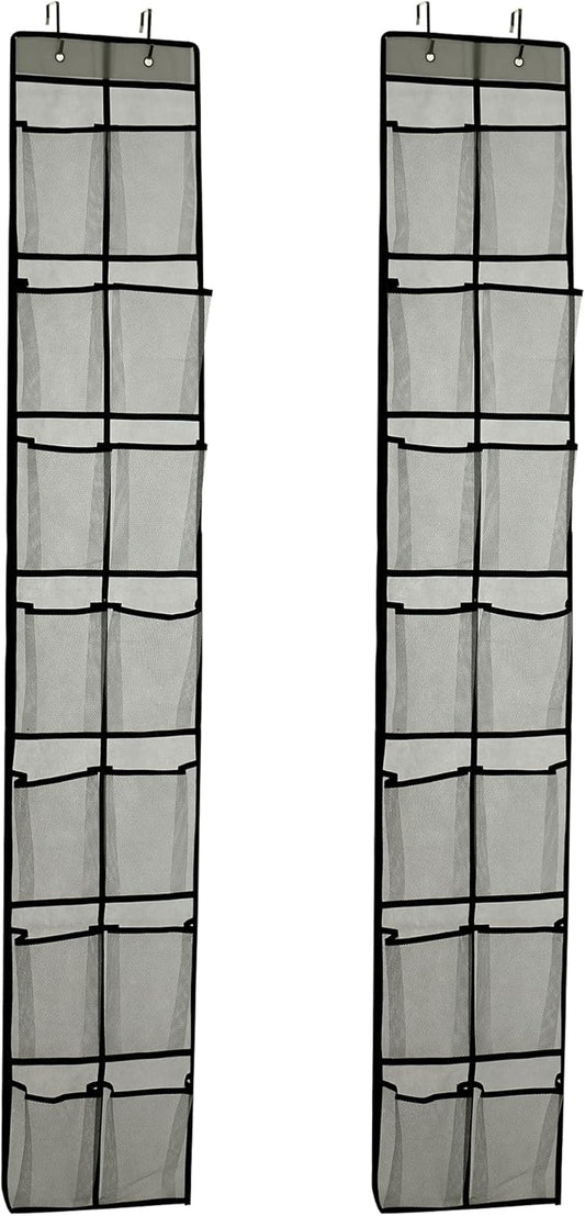 Over The Door Shoe Organizer, 14 Large Mesh Pockets Hanging Shoe Rack for Closet Organizers and Storage, Gray, 2-pack (gray)