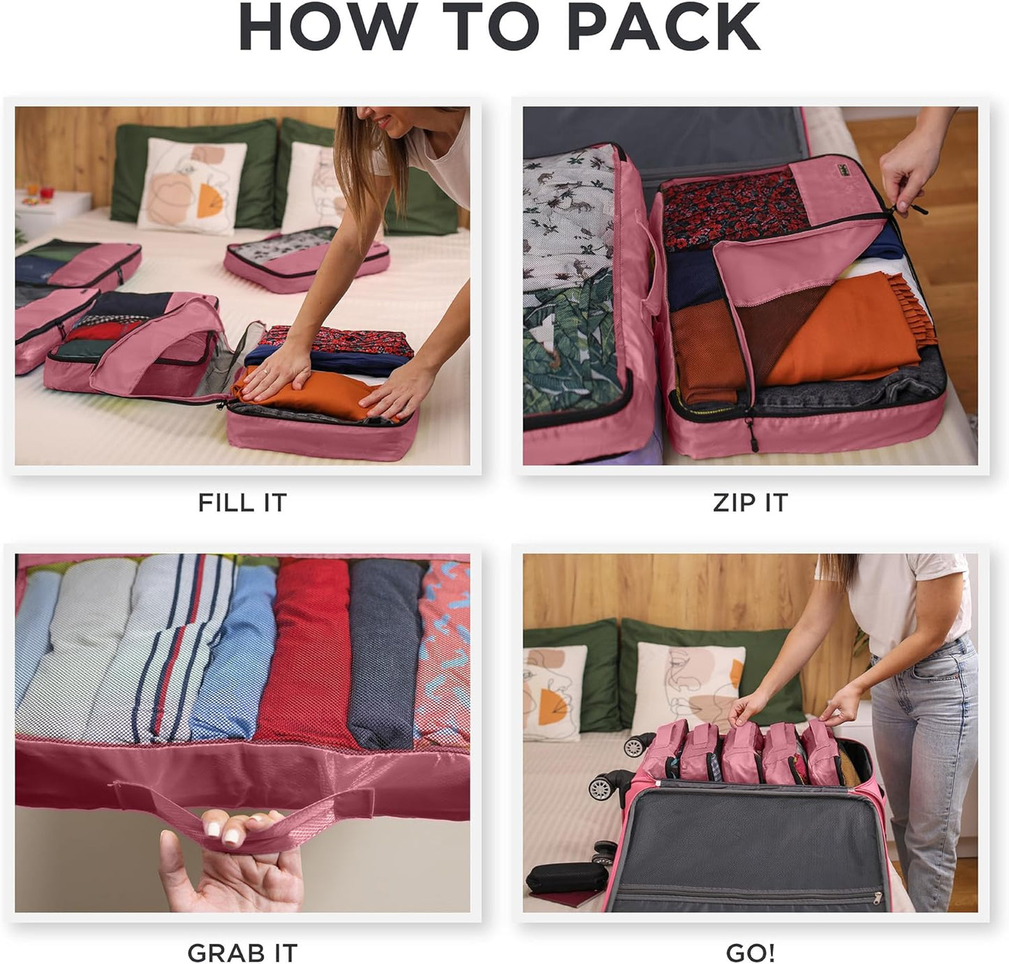 Large Packing Cubes for Suitcases - 5 Pcs set of Packing Cubes for Travel Carry on Suitcase Organizer Bags - Travel Cubes Organizer Bags for Luggage