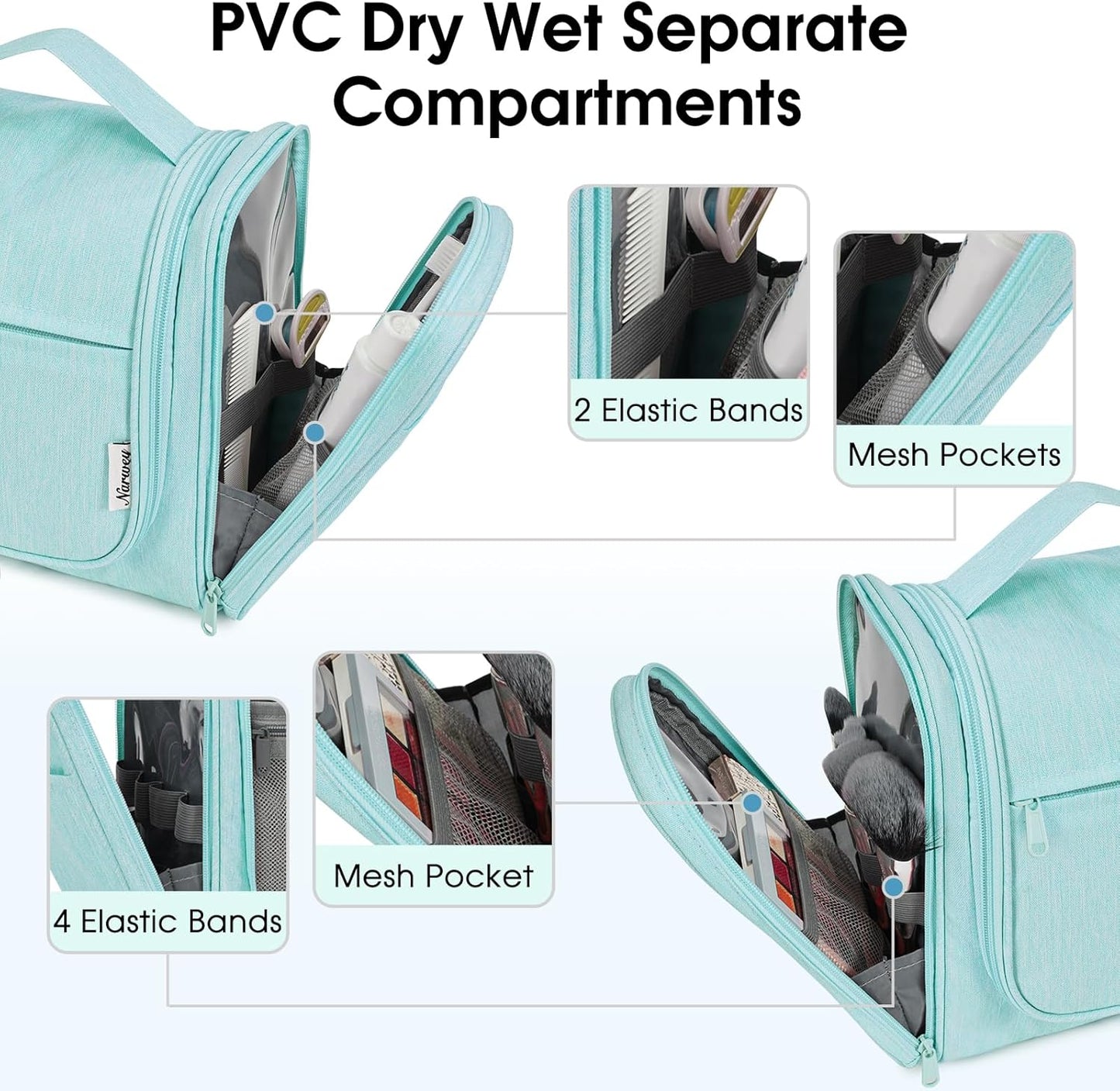 Narwey Hanging Toiletry Bag for Women Travel Makeup Bag Organizer Toiletries Bag for Cosmetics Essentials Accessories