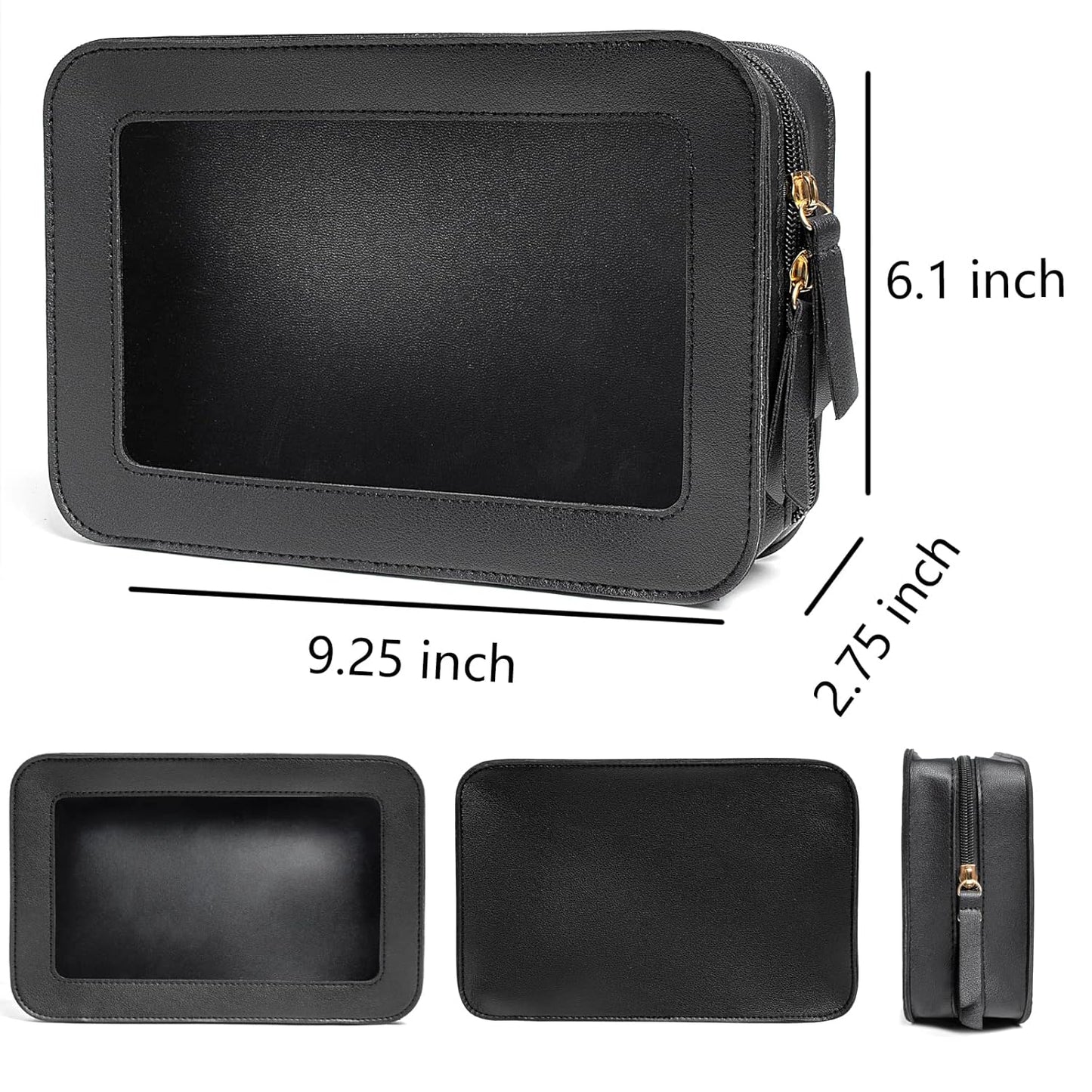 LETGO Clear Makeup Bags, TSA Approved Toiletry Bag with Zipper, Clear Makeup Organizer Fit Carry-on Travel Essentials,Car Essentials for Women Men (C-Black)