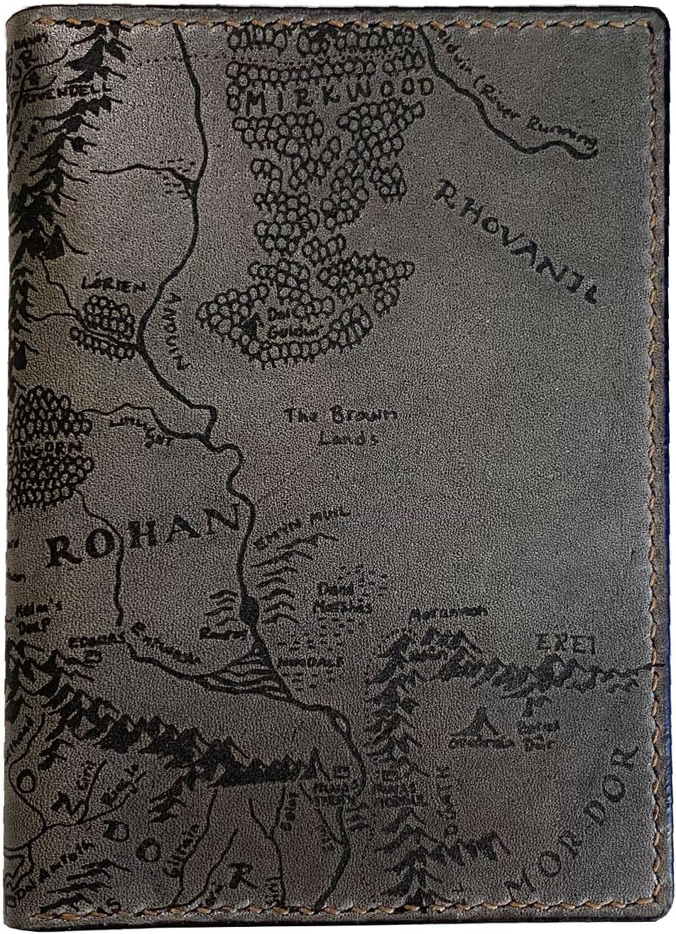 Handmade Leather Passport Wallet with Ancient Map Design, 4 Pockets, Genuine Brown Leather - 1SM