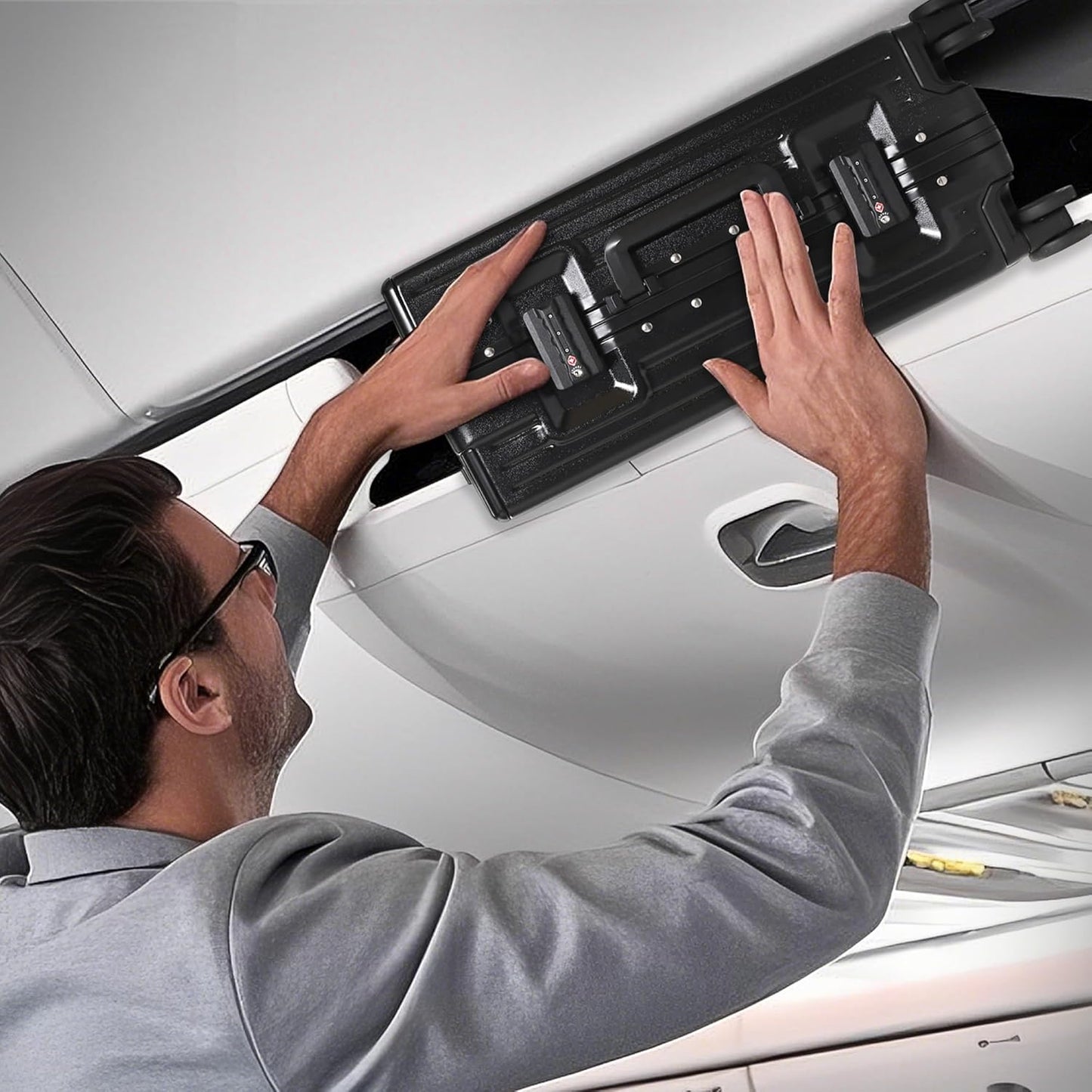 UrbanExplorer 20 Inch Carry On Luggage TSA Approved, Aluminum Frame Zipperless Luggage Carry On with Compartment for Short Trips, ABS+PC Hard Shell Suitcases with Spinner Wheels, Black