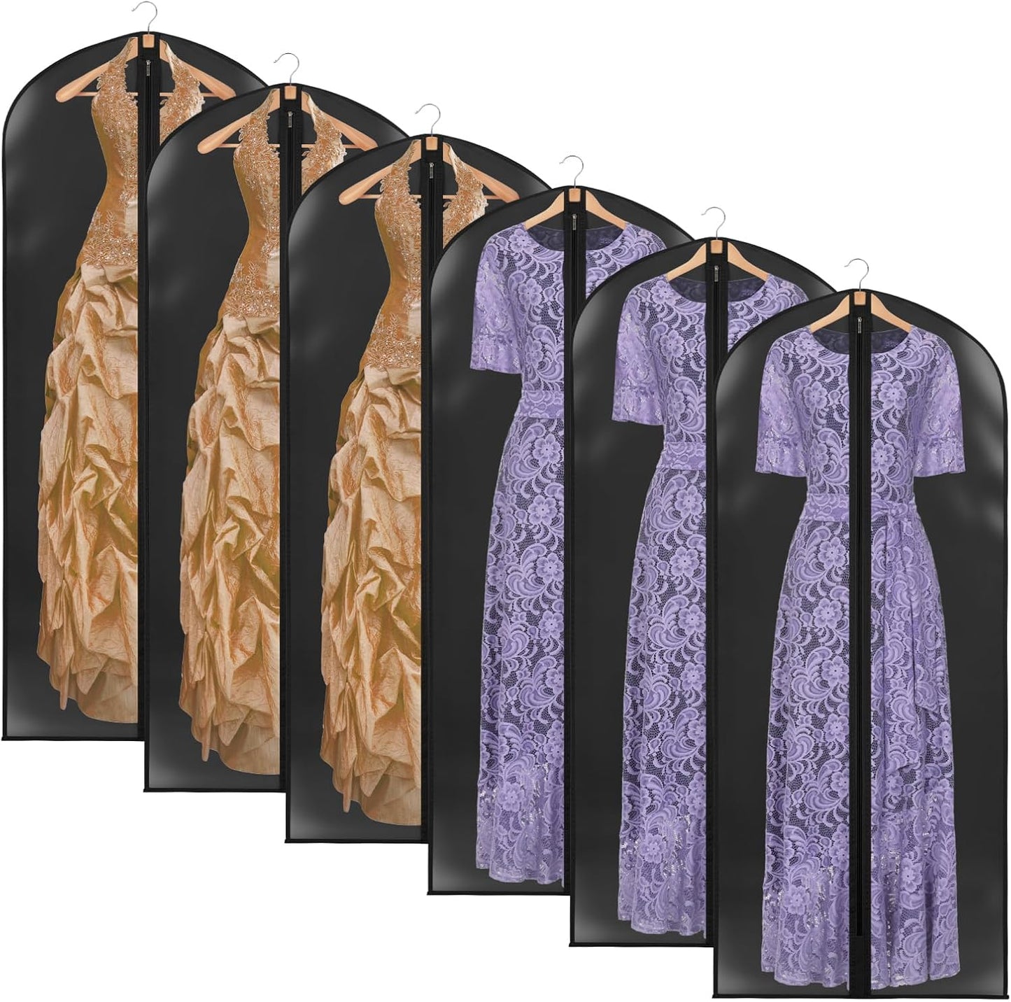 Zilink 65" Dress Bags for Gowns Long Clear Garment Bags for Gowns Garment Covers for Long Dresses, 6-Pack
