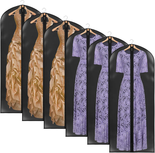 Zilink 65" Dress Bags for Gowns Long Clear Garment Bags for Gowns Garment Covers for Long Dresses, 6-Pack