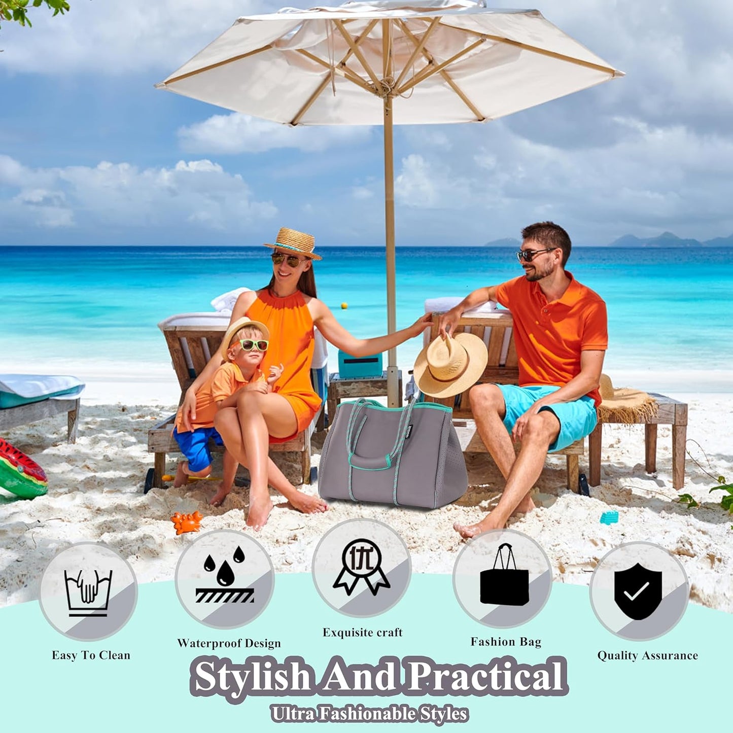 QOGiR Neoprene Multipurpose Beach Bag Tote with Inner Zipper Pocket … … … …