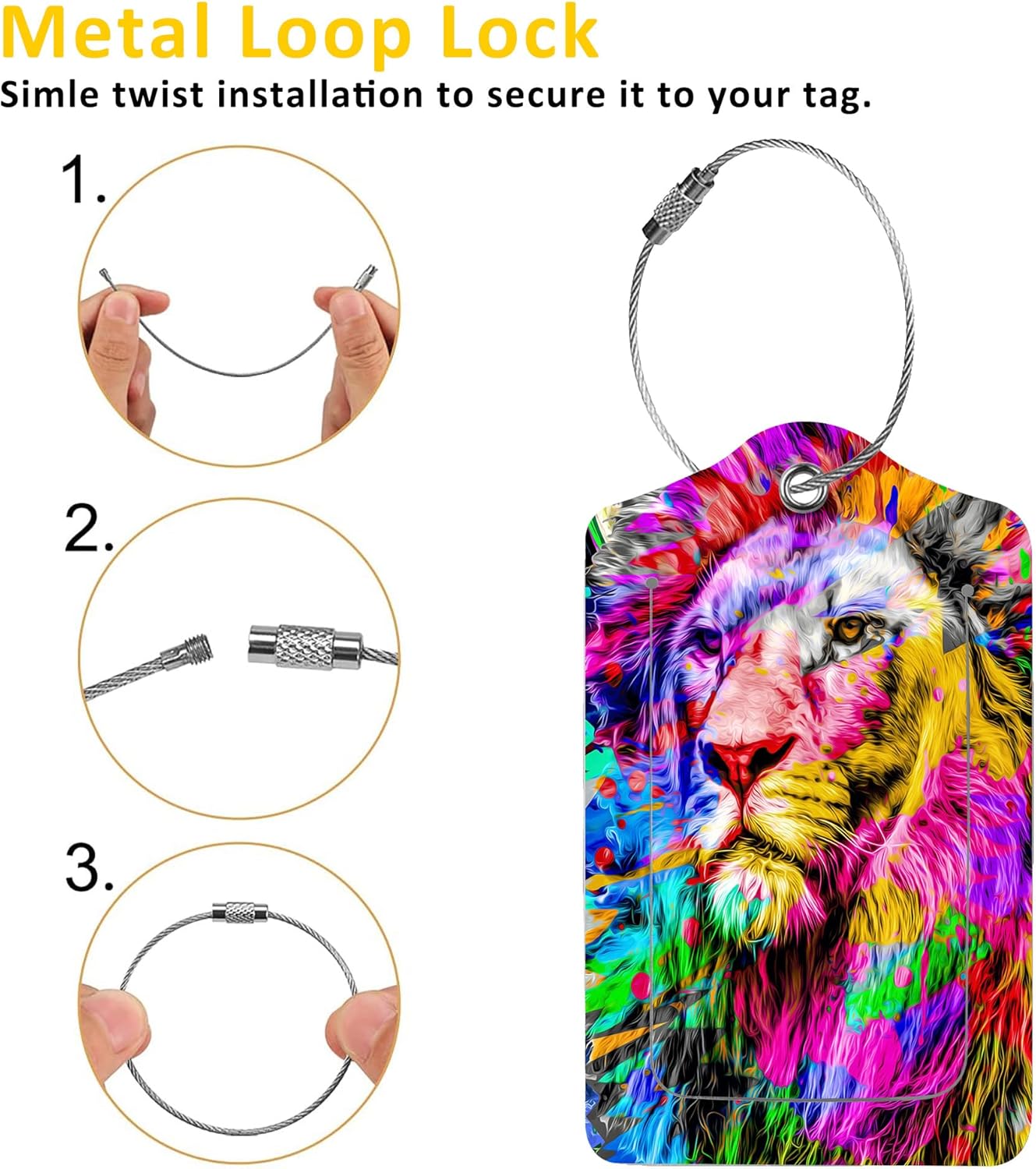 2 Pack Colorful Lion Luggage Tag for Suitcases Abstract Creative Lion PU Leather Bag Travel Suitcase ID Identifier Baggage Tags for Women Men Travel