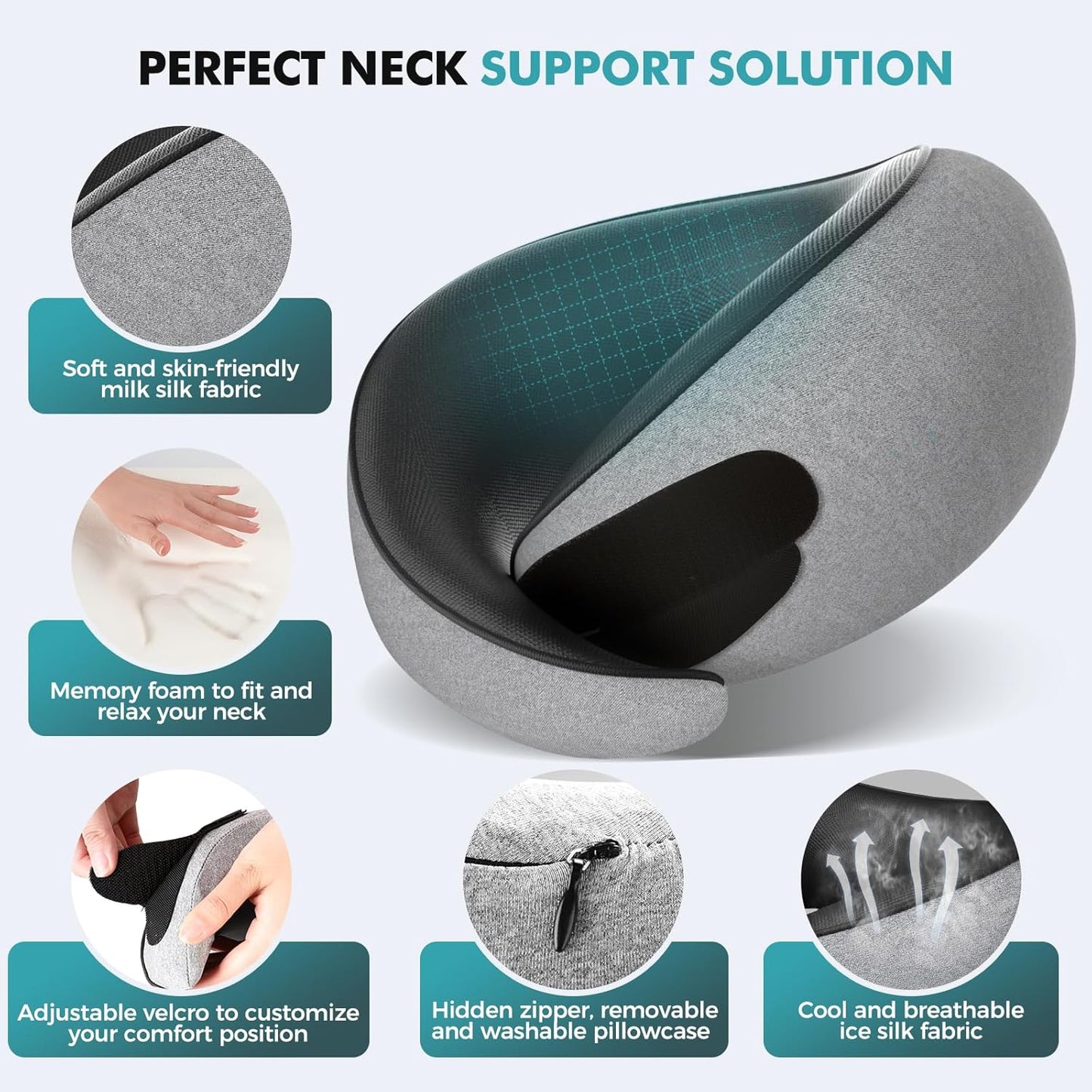 Travel Neck Pillows for Airplanes - 360° Ergonomic Memory Foam Travel Pillow - Relief Neck Pain with Breathable Support for Long Flights, Car, Train & Office Use - Adults & Kids