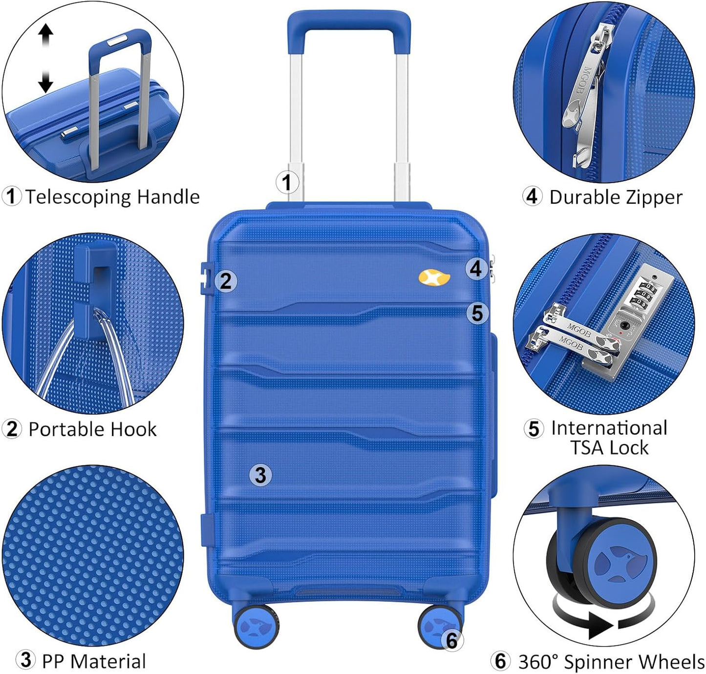 28 Inch Luggage with Spinner Wheels, Large Hard Shell Suitcase, Lightweight PP Luggages with TSA Lock, Checked-Large Suitcases 28-Inch, Blue