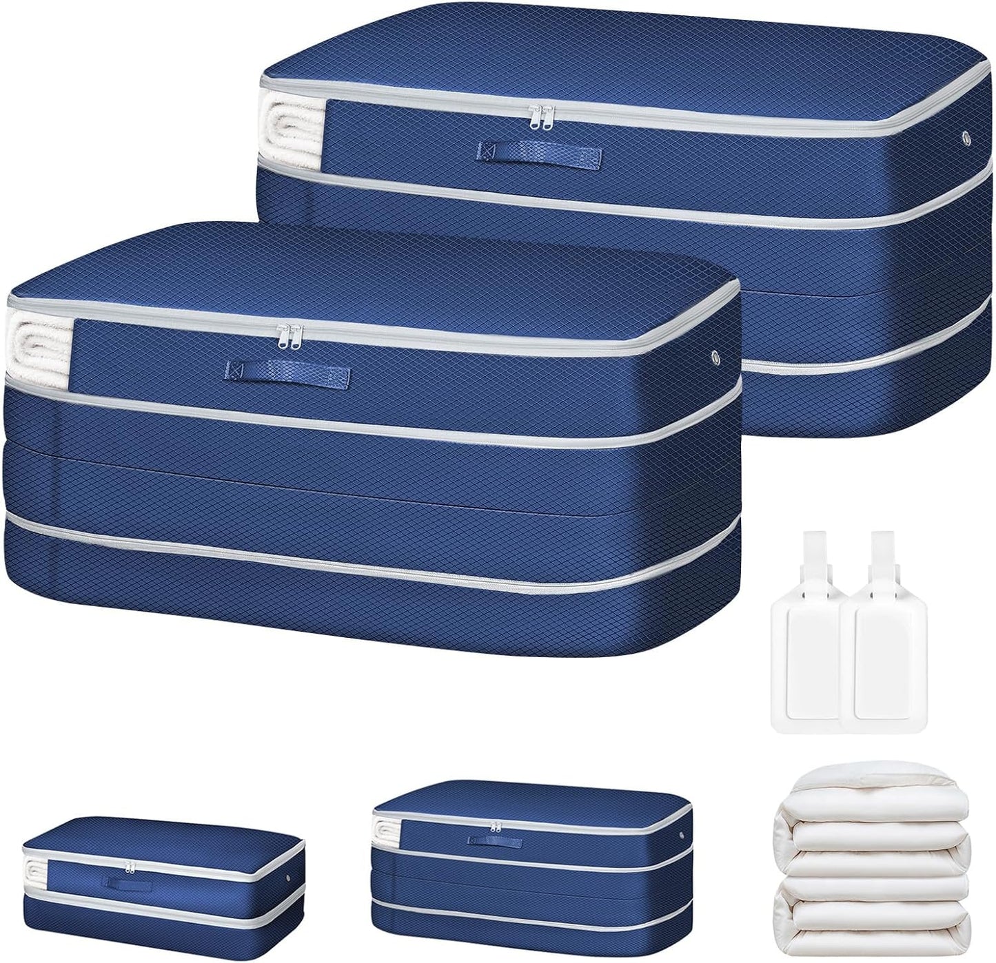 Comforter Storage Bag - Large Capacity Bedding Storage Bags Ultra Space Saving Self Compression Organizer, Washable Compression Bags for Storage Comforter Blanket Duvet, 2-Pack, Navy Blue