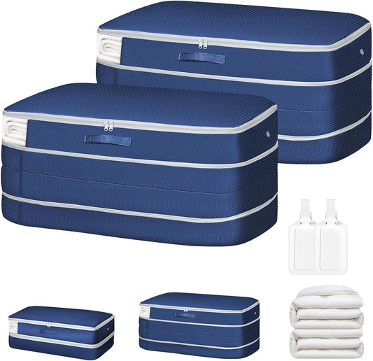 Comforter Storage Bag - Large Capacity Bedding Storage Bags Ultra Space Saving Self Compression Organizer, Washable Compression Bags for Storage Comforter Blanket Duvet, 2-Pack, Navy Blue