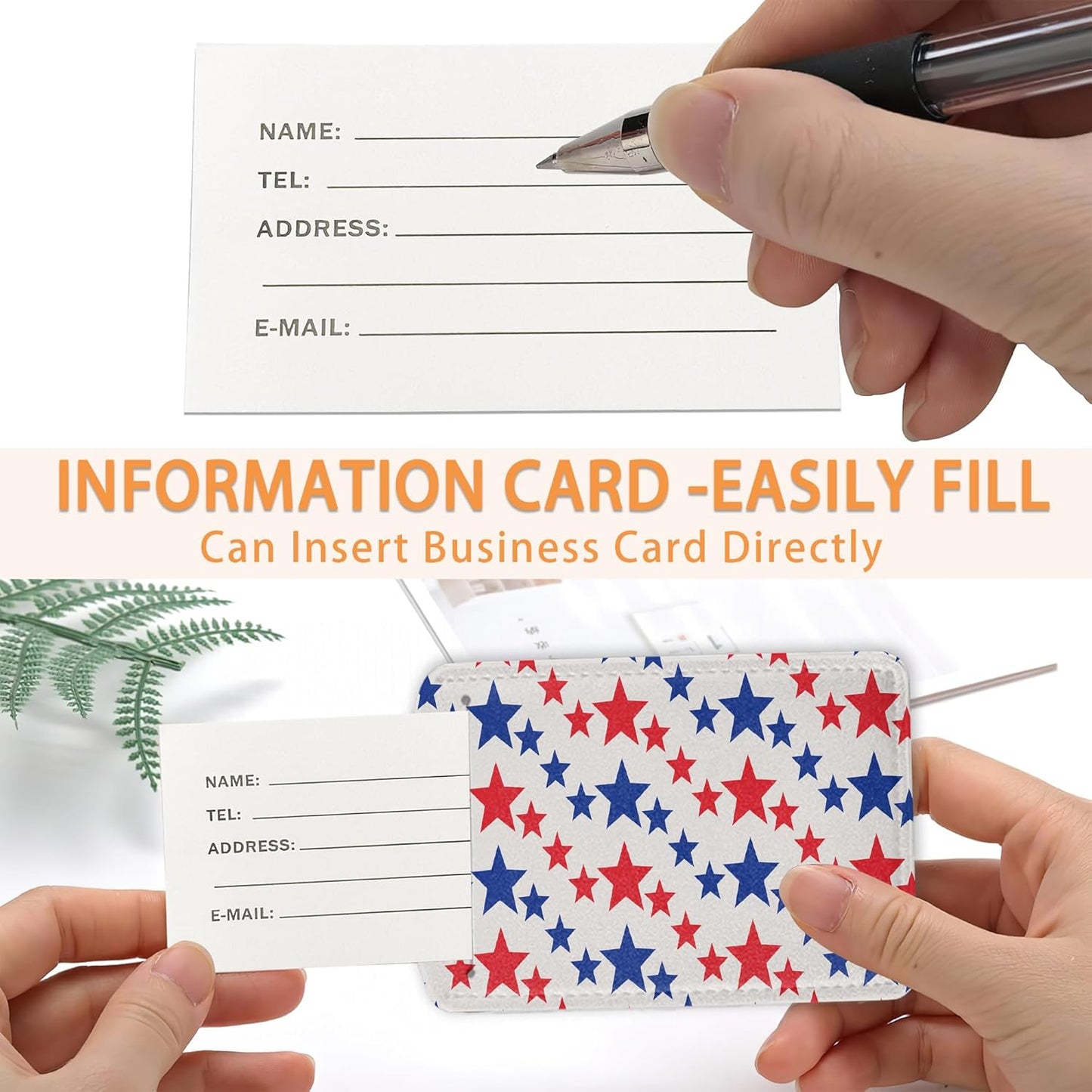 American Patriotic Stars Luggage Tags Bag Tag with Privacy Cover Name Id Card Stainless Steel Loop Suitcase Labels Pu Leather USA Flag Baggage Tags for Travel,2 Pcs