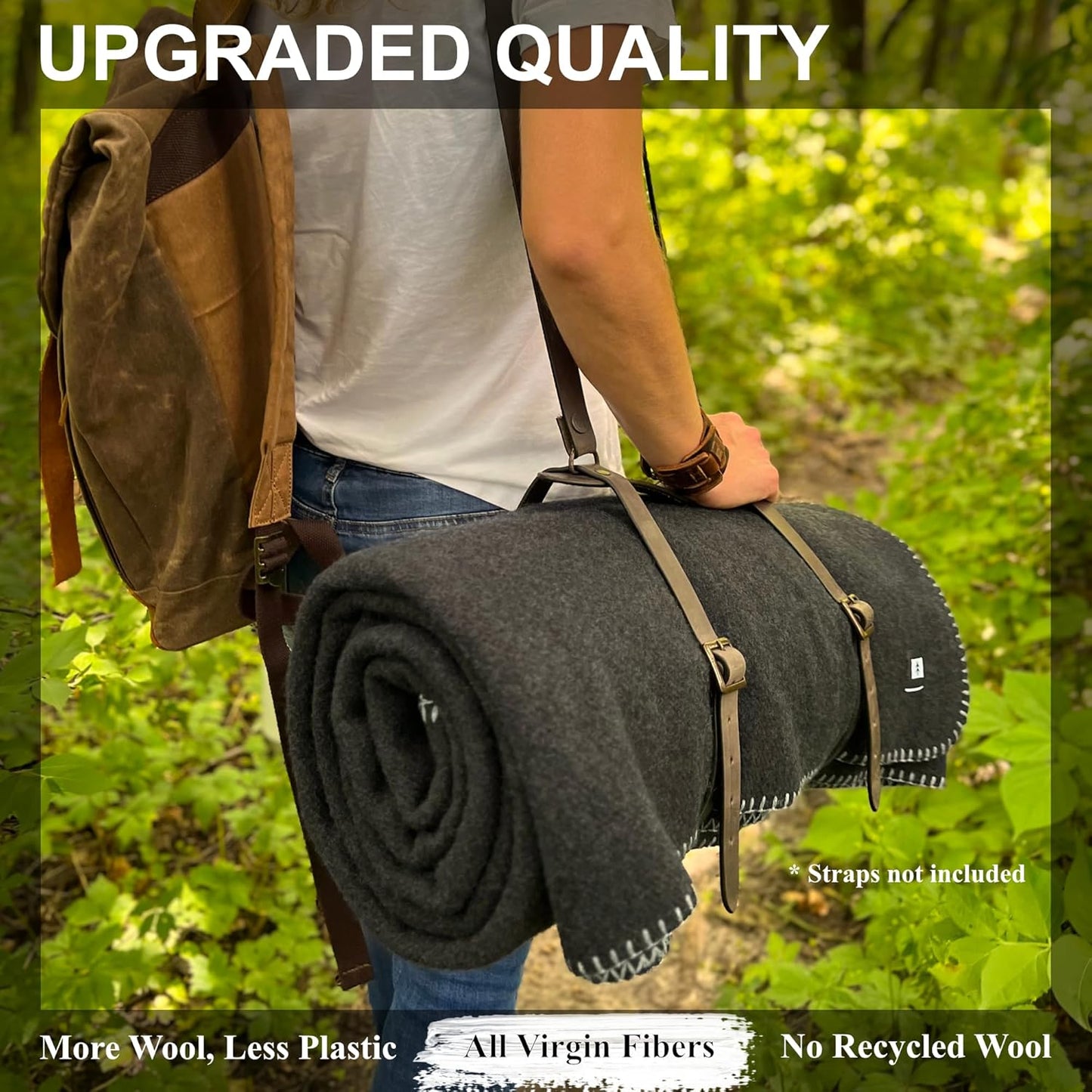 EKTOS 100% Virgin Wool Blanket, 90" x 108", Warm, Thick Fabric, XL, Winter Essentials (Charcoal, King Size)