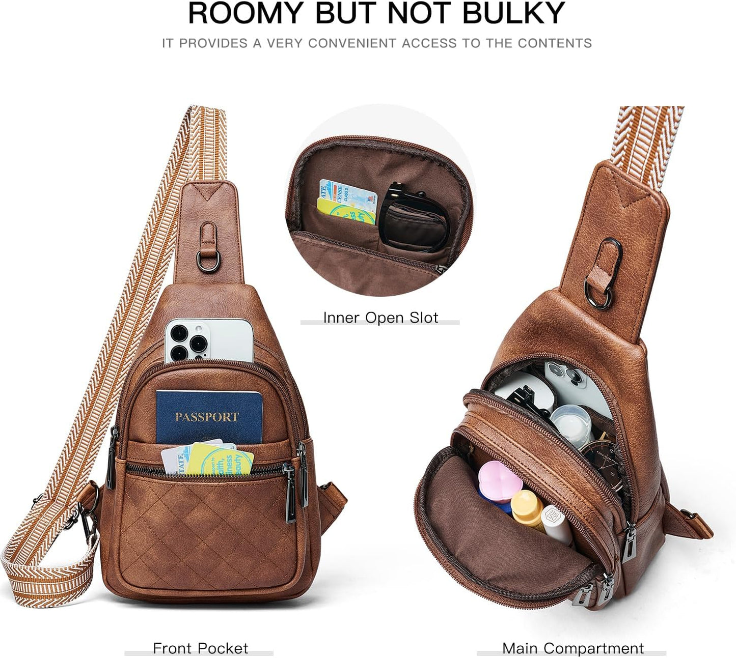 Sling Bag For Women Fanny Pack Crossbody Travel Shoulder Belt Bags Tote Backpack Purse Faux Leather